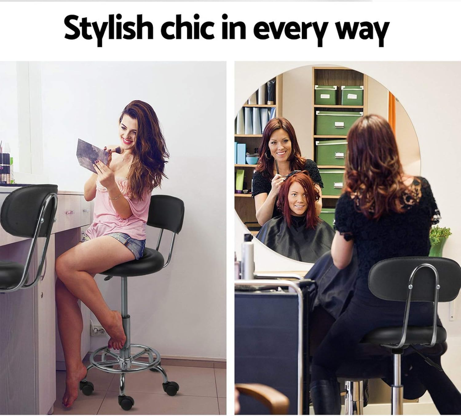 Artiss round PU Salon Stool, Bar Stools Swivel Lounge Drafting Chair Piano Guitar Seat Barber Chairs Outdoor Spa Indoor Home Office Kitchen Furniture, with Backrest Hydraulic Lift Black