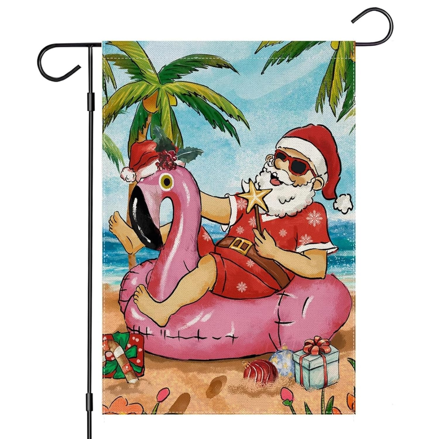 Itadaku 1 Pcs Christmas in July Garden Flag, Double-Sided Santa on the Beach Design, Seasonal Holiday Decoration for Summer, Winter, and Outdoor Yard, 30 X 45 Cm image number 5