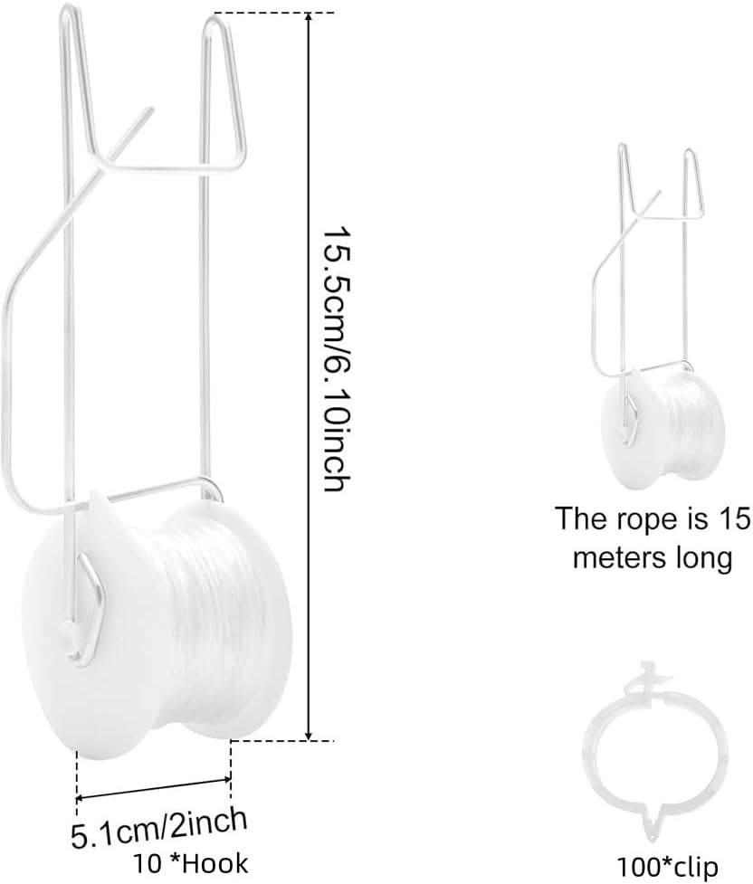 Tomato Roller Hooks with 49.2FT Twine & 100 Plastic Clips Adjustable Garden Trellis for Climbing Plants, Tomato/Cucumber/Vine Support, Rust Proof Rollerhook System (10 Pcs) image number 4