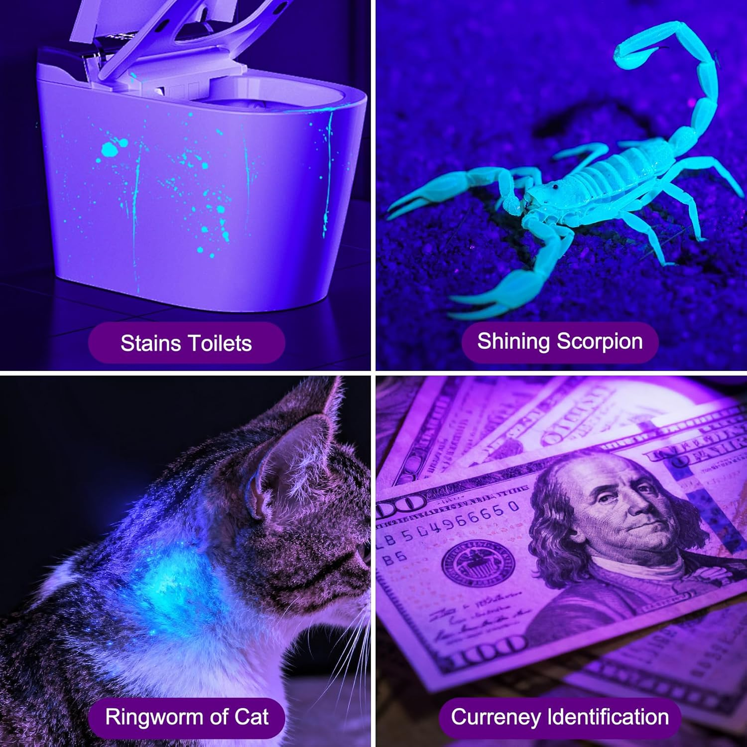 Tisuokae 365Nm UV Light, 10W Portable Mini Handheld UV Torch, Rechargeable USB -C Black Light Torch, Professional Black Flashlight for Pet Dog Urine Pet Stains, Resin Curing, Rocks, Scorpion image number 6