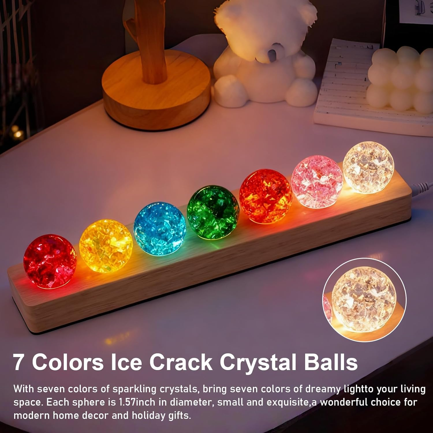 GBKDQQ 3D Crystal Ball Night Light, 7 Colours of Crystal Balls, USB 40 Mm Glass Ball with Wooden Base, Crystal Balls for Children'S Room, Boys, Girls, Bedroom Decoration and Gift image number 1