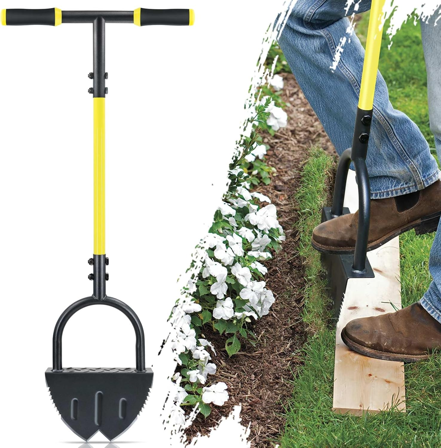 Jardineer Edger Lawn Tool Long Handle, Upgraded Manual Grass Edger with Double V-Shaped Serrated Edge Blade and Wide Footplate, Edgers for Landscaping Yard Maintenance image number 2