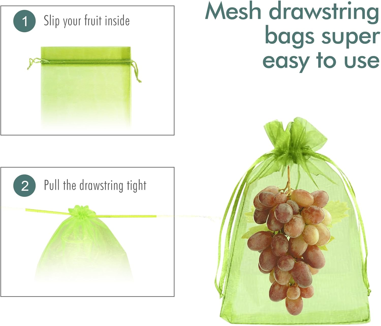 Fruit Protection Bags, Fetanten 50 PCS 6 X 8 Inch Mesh Drawstring Bag for Fruit Trees, Small Green Garden Fruit Plant Netting Cover Bag Protect Blueberry Tomato Apple Mango from Bird Insect Pest
