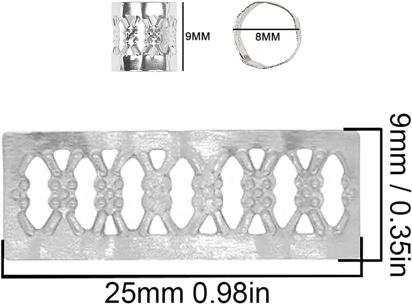 Pack of 50 Aluminium Dread Lock Adjustable Metal Cuffs Dreadlocks Beads Braids Hair Jewellery Silver image number 1