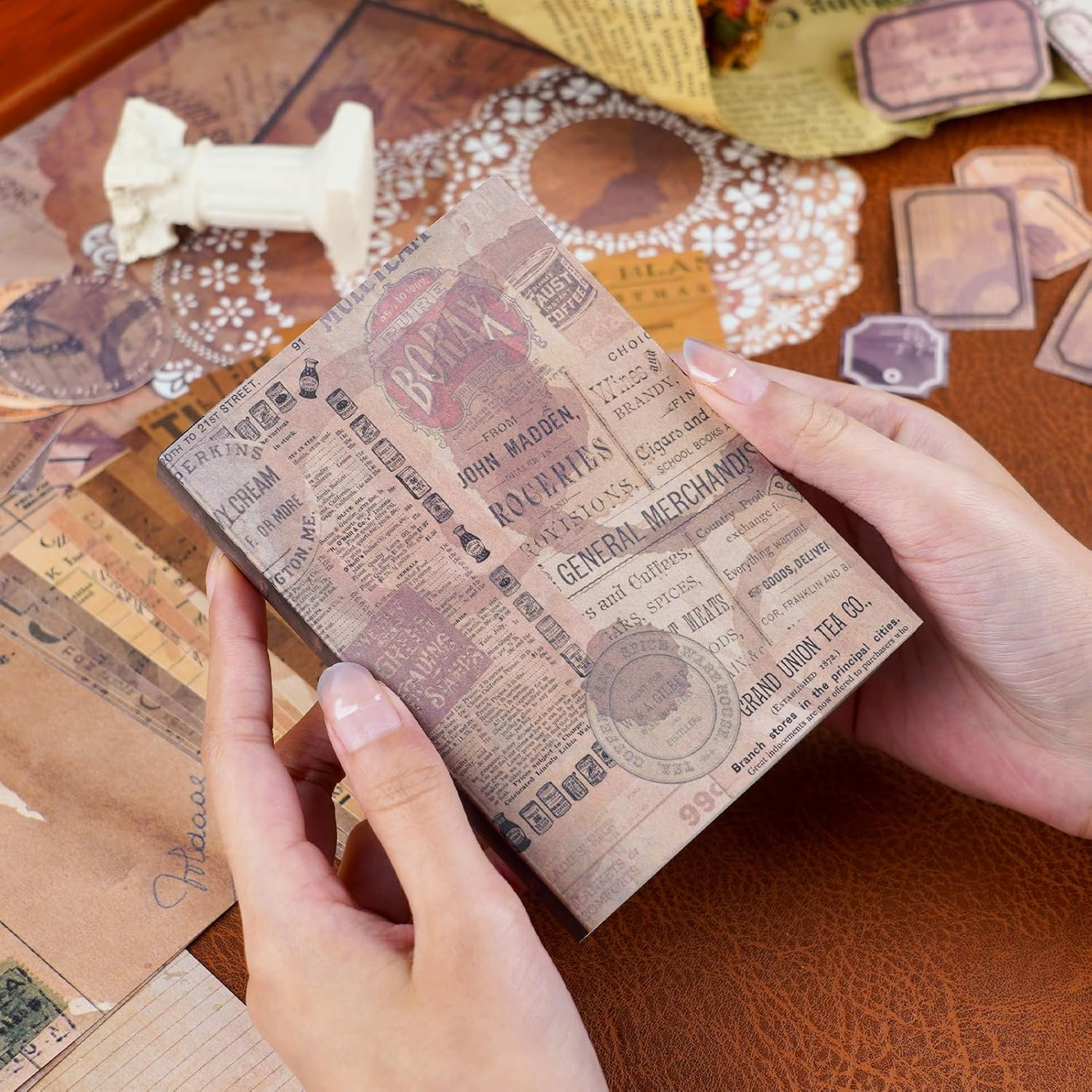 Funto Scrapbooking Kit (202 PCS), Vintage Collection-Retro Travel, Perfect for Bullet Scrapbooking Materials, Planner DIY Arts Craft Collage image number 1