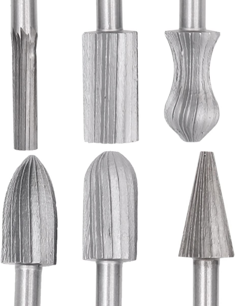 ZONADA 6Pcs in Set Rotary Cutting Burr Set Grinder Bit 6Mm round Carton Steel Shank Woodworking PVC Carving Tools image number 2