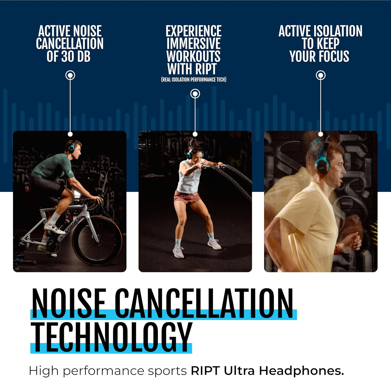 H2O Audio RIPT Ultra Over-The-Ear Sport Headphones &ndash; 100% Sweatproof with Active Noise Cancellation, 50H Battery, Interchangeable Washable Cushions, Bluetooth, Mic, and Travel Case image number 1