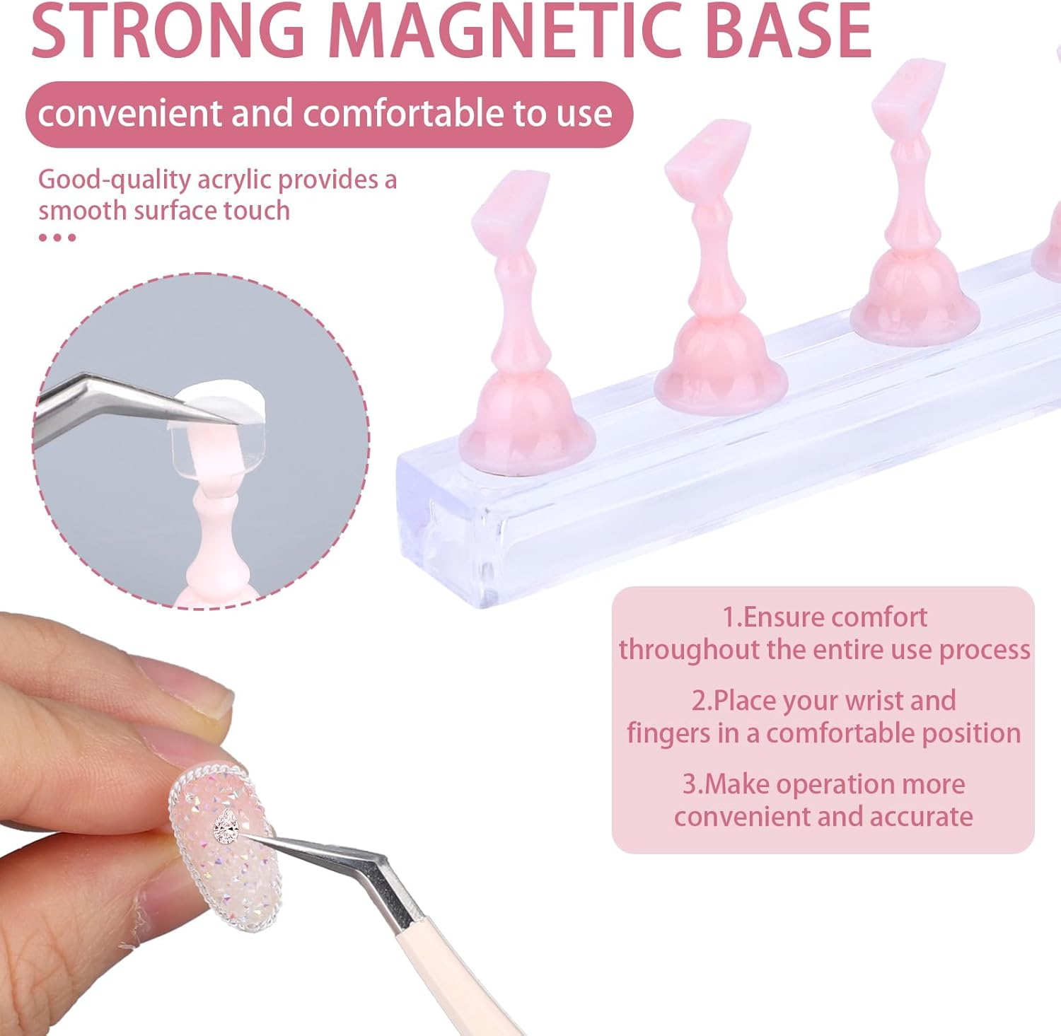 2 Set Nail Holder for Painting Nails, Acrylic Magnetic Base Fake Nail Display Stand for Press on with 100Pcs Double-Sided Adhesive Tape Home and Salon Manicure Training Tools image number 4