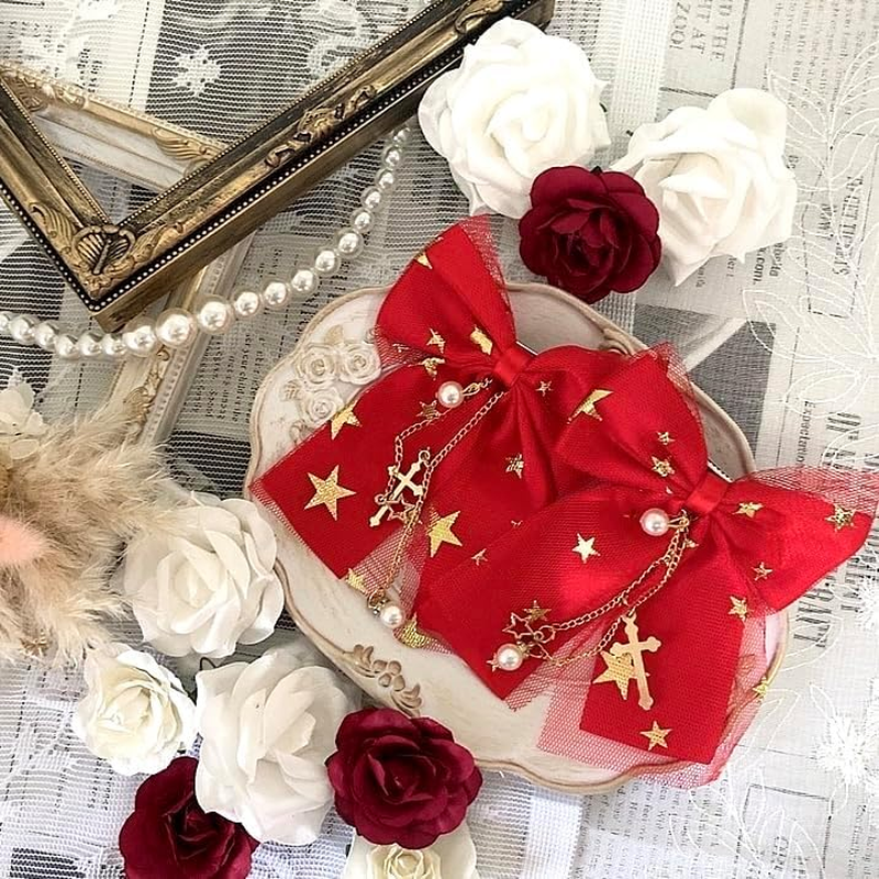 Ribbon Clip, Hairpin, Sore Bit, Decoration, Set of 2, Red, Red image number 2