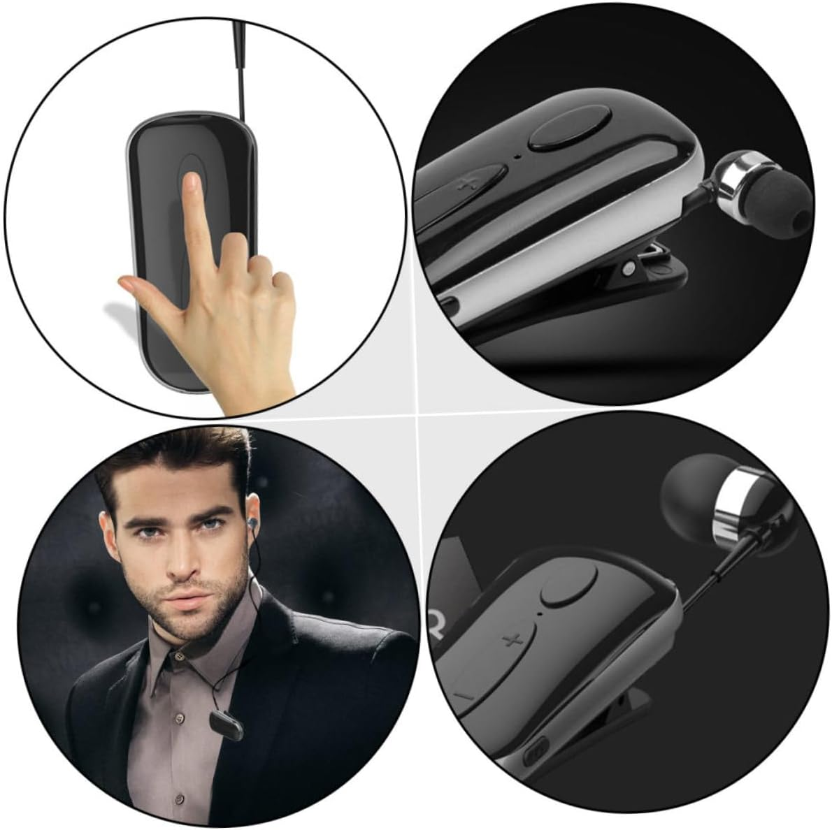 Happyyami Retractable Wireless Headphone Earpiece Clip-Style Headset for Sports Earphones Listening image number 5