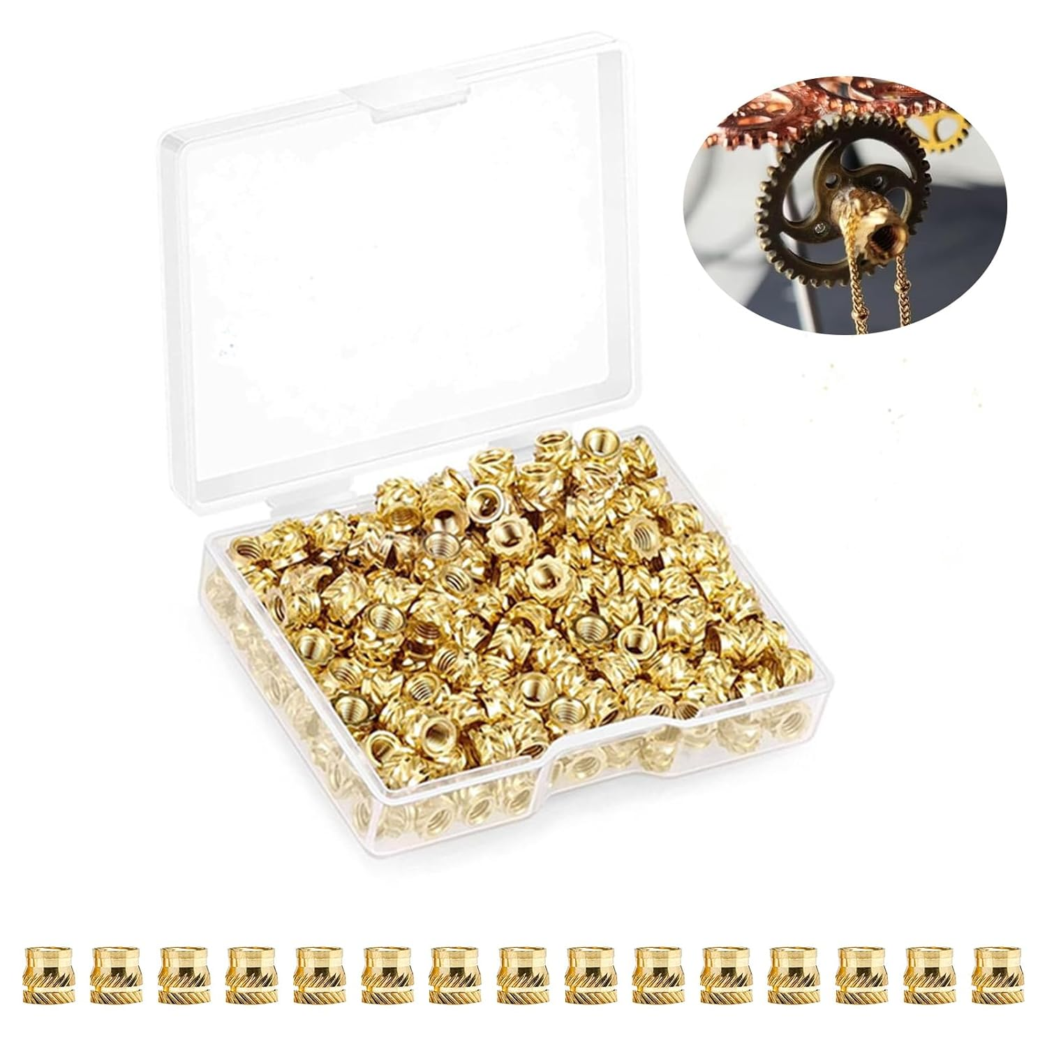 100 Pcs M3 Screws Nuts for Heat Press, M3 Threaded Inserts, Brass Threaded Inserts with Box, Metric Threaded Insert Nuts for 3D Printing Injection Molding, Wood, Plastic, Sheet Metal (4 X 5 MM)
