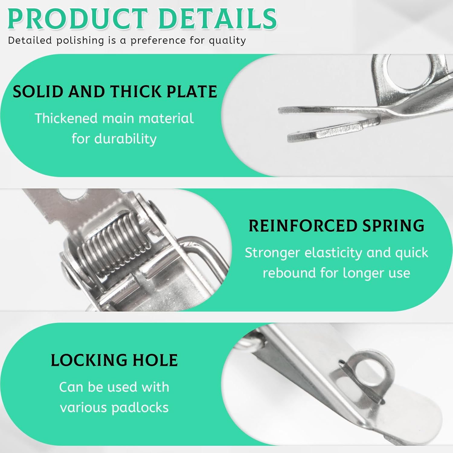 10 PCS Stainless Steel 90 Degree Spring Toggle Lock with Clasp Buckle Latch, Tool Box Door Hood Locks Latches, Cabinet Latch Hardware Corner Latch for Box Cabinet Door Barn Wooden Case (Silver) image number 3