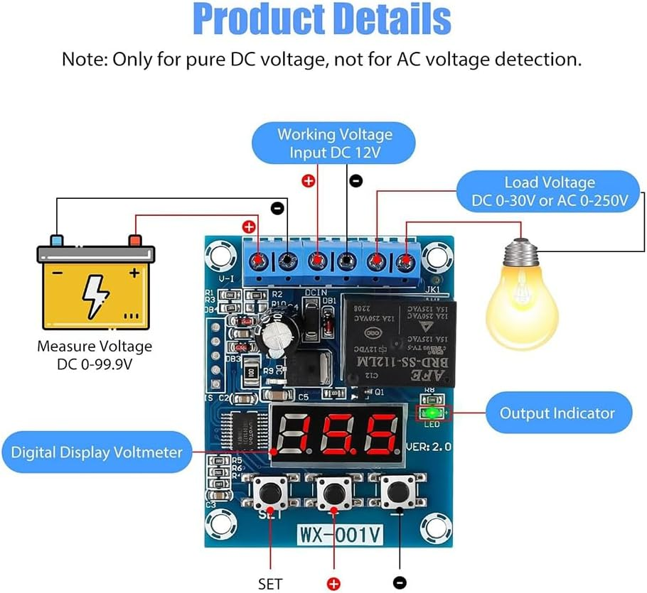 1PCS Low Voltage Cutoff, Battery Voltage Monitor Module DC 12V Low Voltage Cut off Charge Discharge Protection Board image number 4