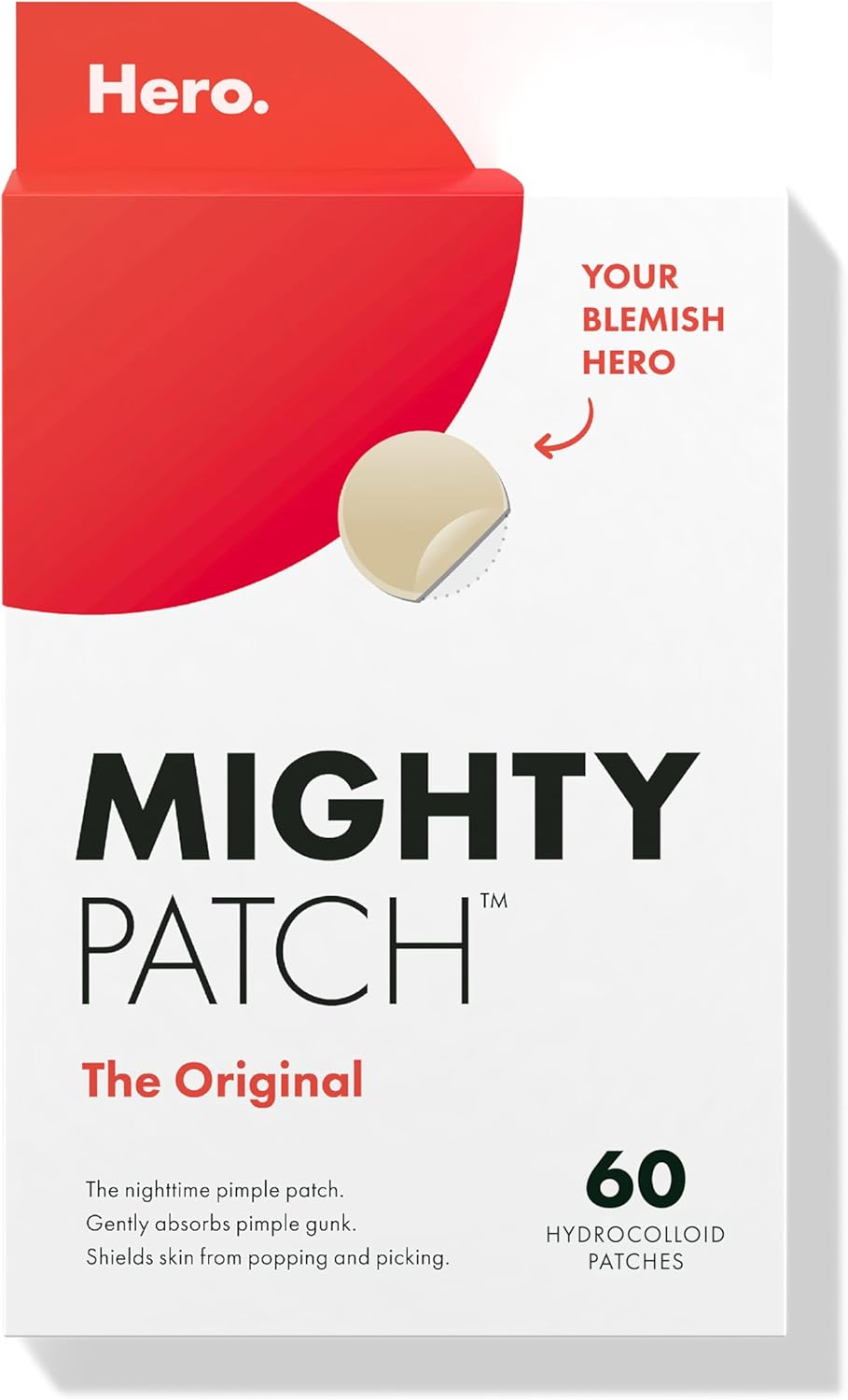 Hero Mighty Patch&trade; Original - Overnight Pimple Patch, Medical-Grade Hydrocolloid, Shields Skin and Gently Absorbs Pimple Gunk While You Sleep, Sensitive Skin Safe (60 Count) image number 1