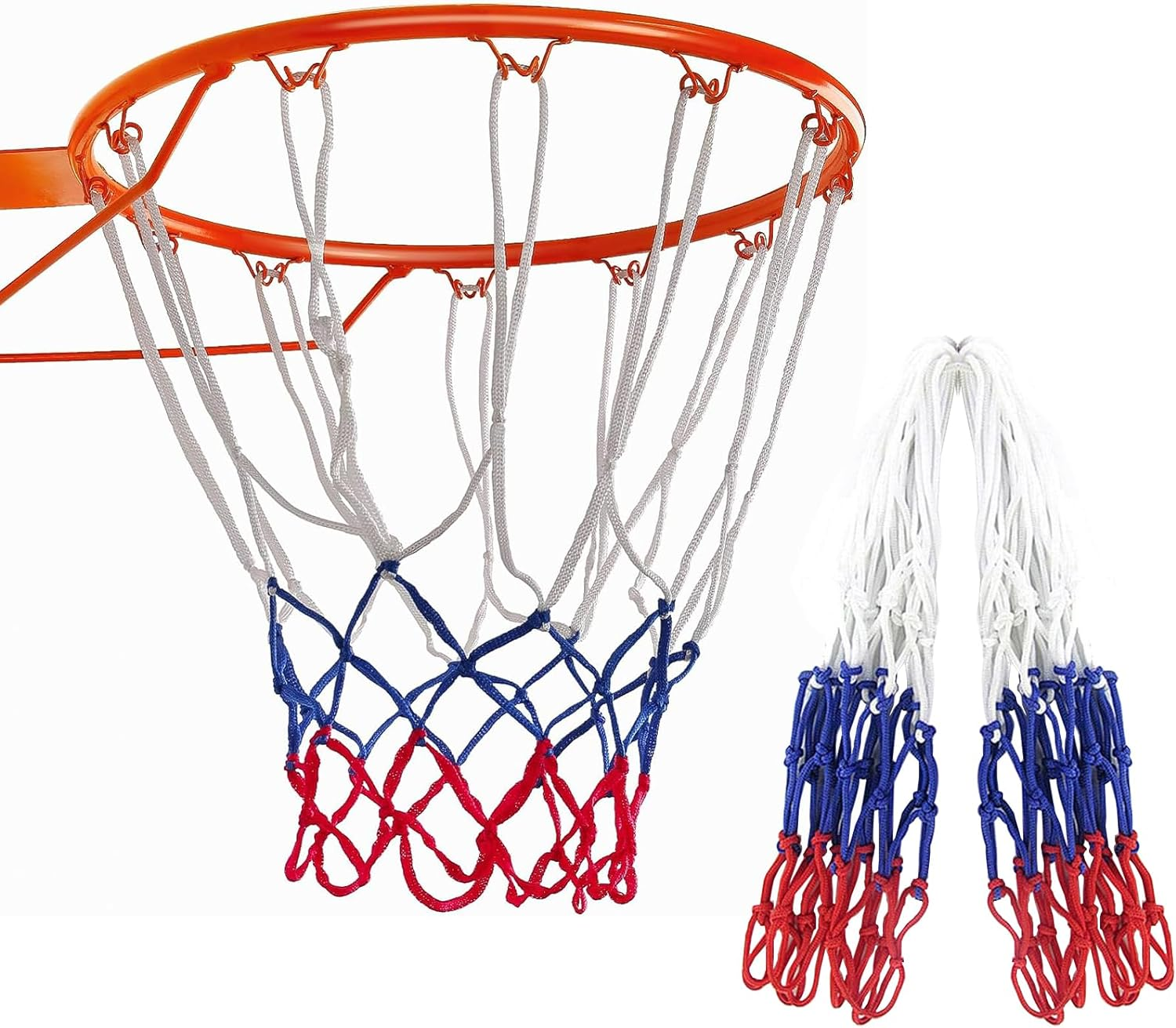 2 PCS Professional Polyester Braided Multicolor Basketball Net Replacement - Standard Size for Indoor and Outdoor, Heavy Duty 12 Ring Mesh image number 5