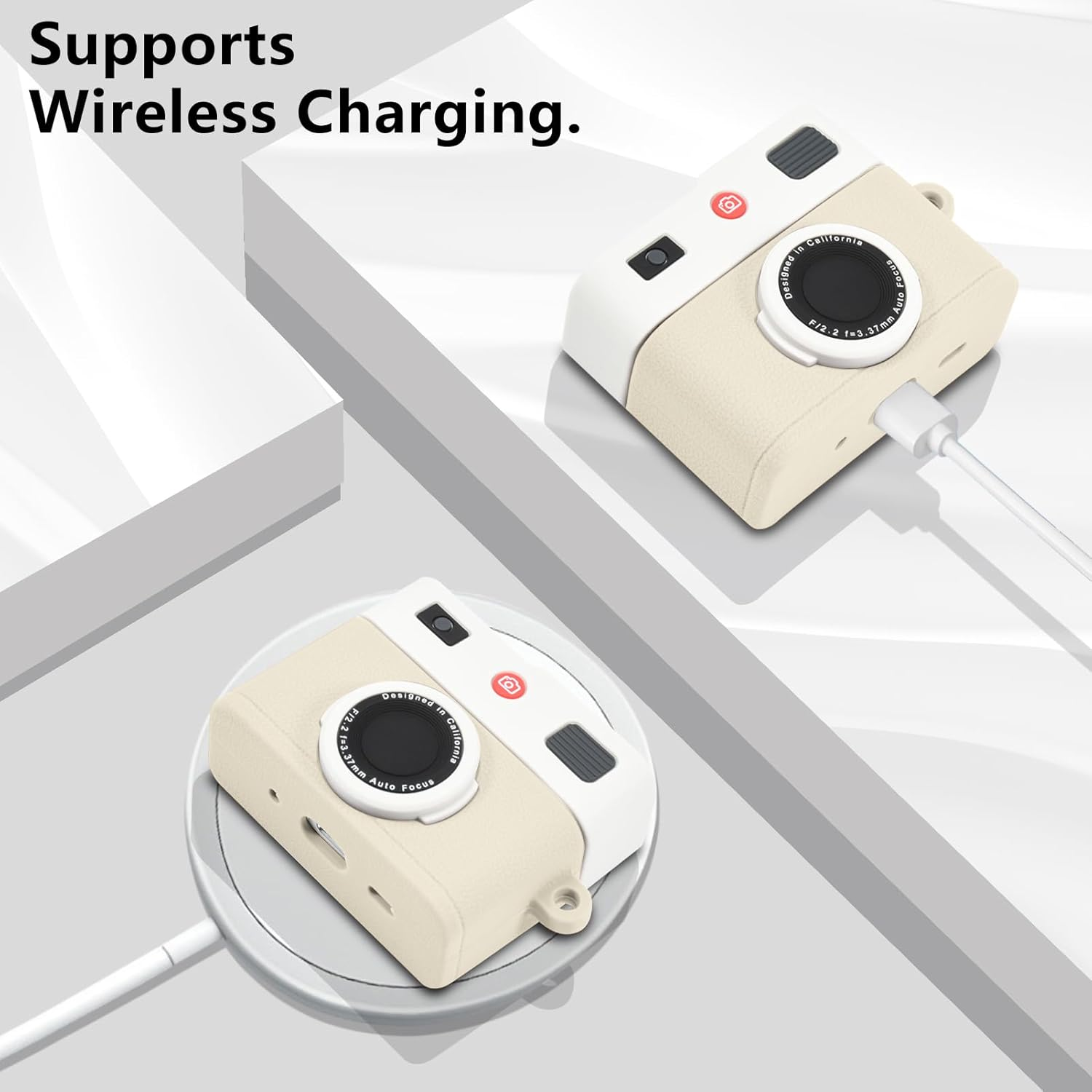 Airpods Pro 2Nd/1St Generation Case Cute 3D Camera Design Airpods Pro 2 Case Cover 2022/2023 Soft Silicone Charging Case for Apple Airpods Pro 2Nd/1St Gen for Women Men-White image number 5