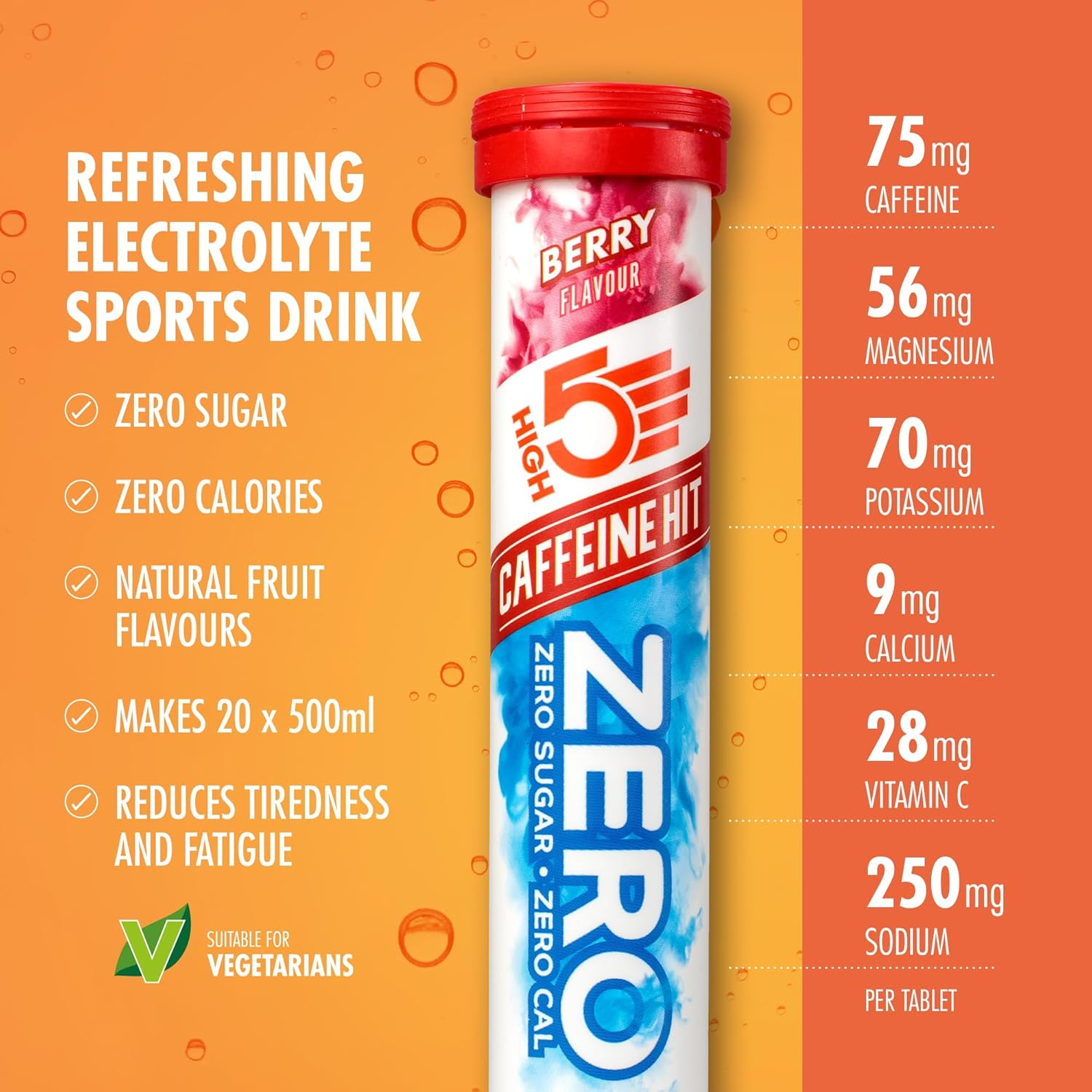 HIGH5 Zero Caffeine Hit 8X20 Tabs Berry - 8 X 20 Tablet Tubes, Berry image number 2