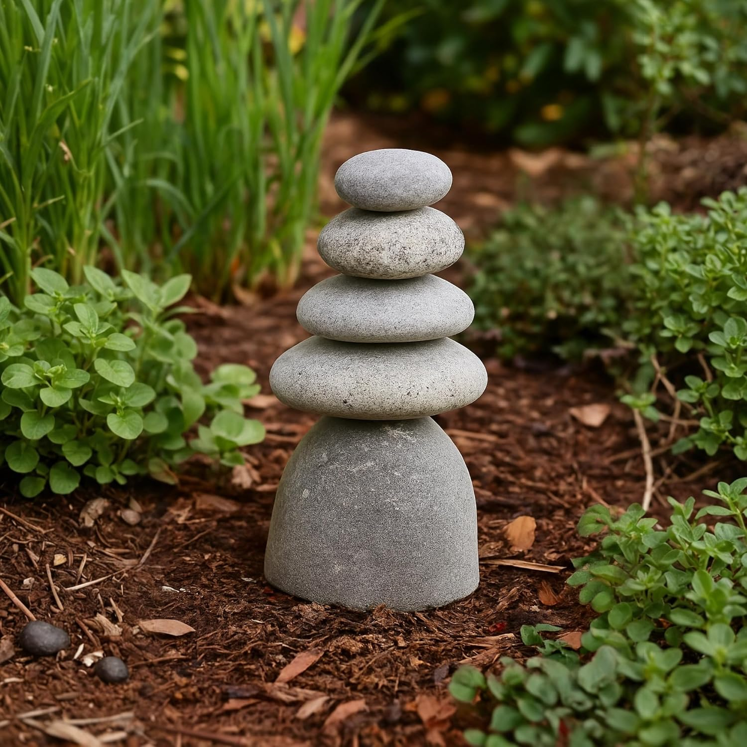 Natural River Stone Quintuple Cairn, Rock Cairns, 5 Stacked Stones, Zen Garden, Balanced Rocks, Decorative Accents, Bohemian Design, Unique Gifts, Office, Living Room, Lawn, Yard, Porch, Patio Decor image number 6