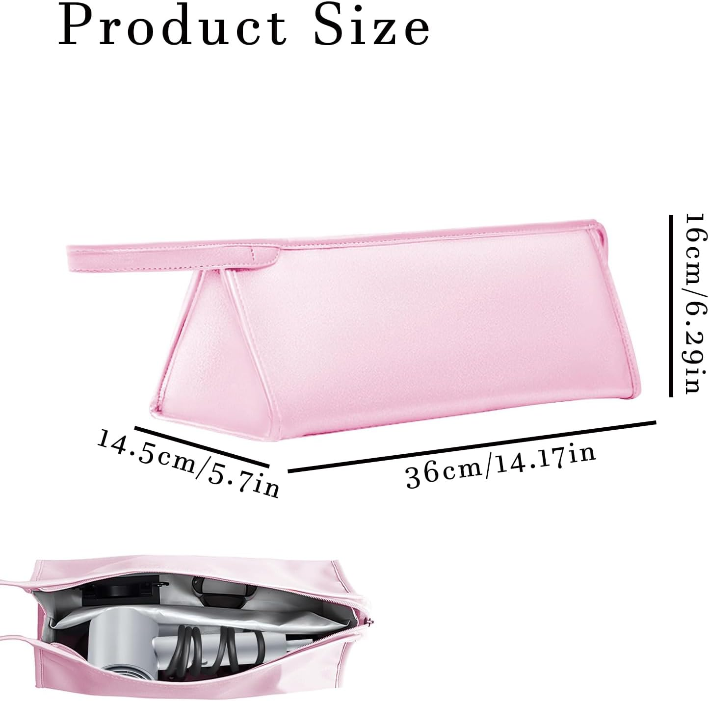 Hair Dryer Storage Bag PU Travel Case Leather Hair Dryer Bag Portable Waterproof Tool Pouch with Compartments and Loops Scratch Resistant Dustproof Shockproof Organizer (Pink) image number 1