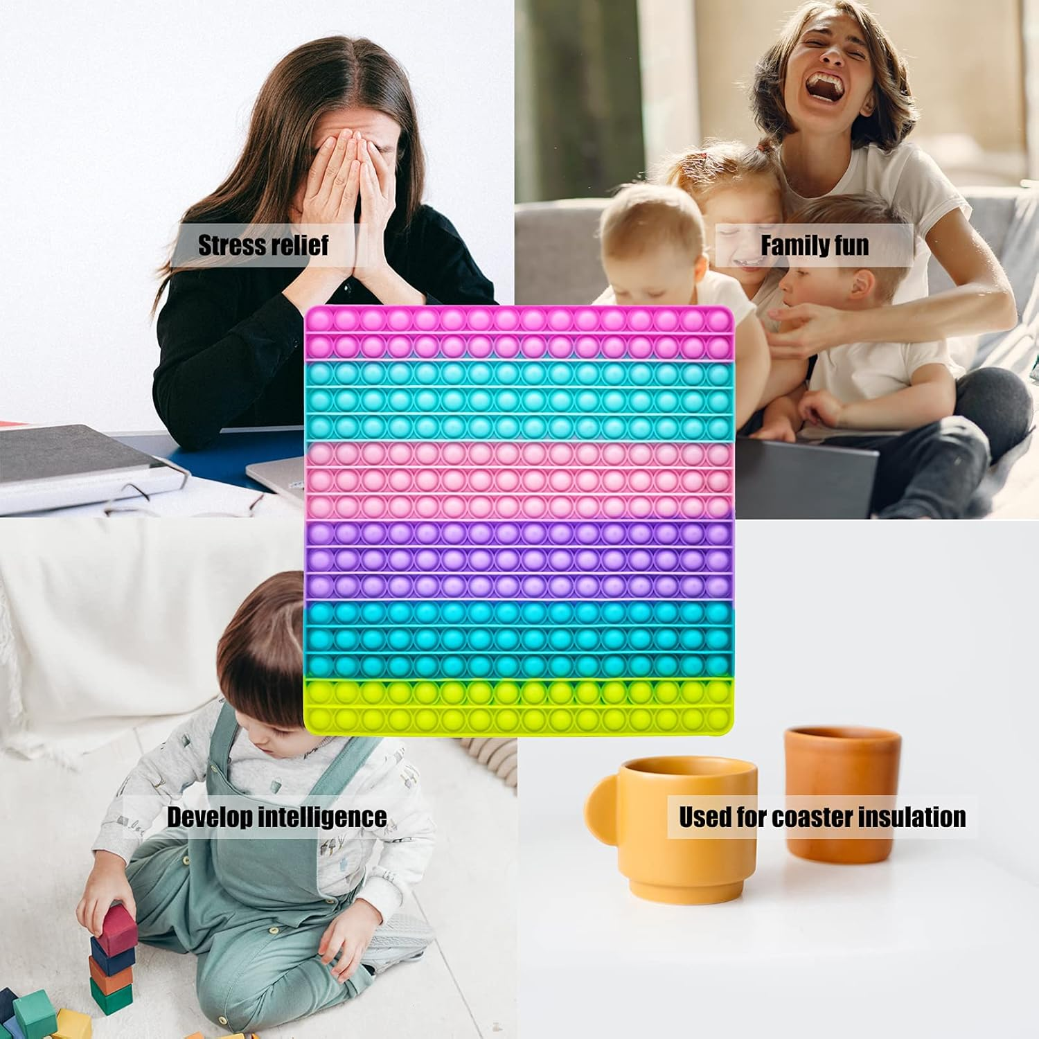 Hengdloo 256 Bubble Pop Fidget Toy the Biggest Pop in the World, Really Super Big Pop 256 Bubbles 400 Extra Big Size Push Pop Bubble Fidget Sensory Toy, Silicone Popper Fidget Toy Popping Game image number 1