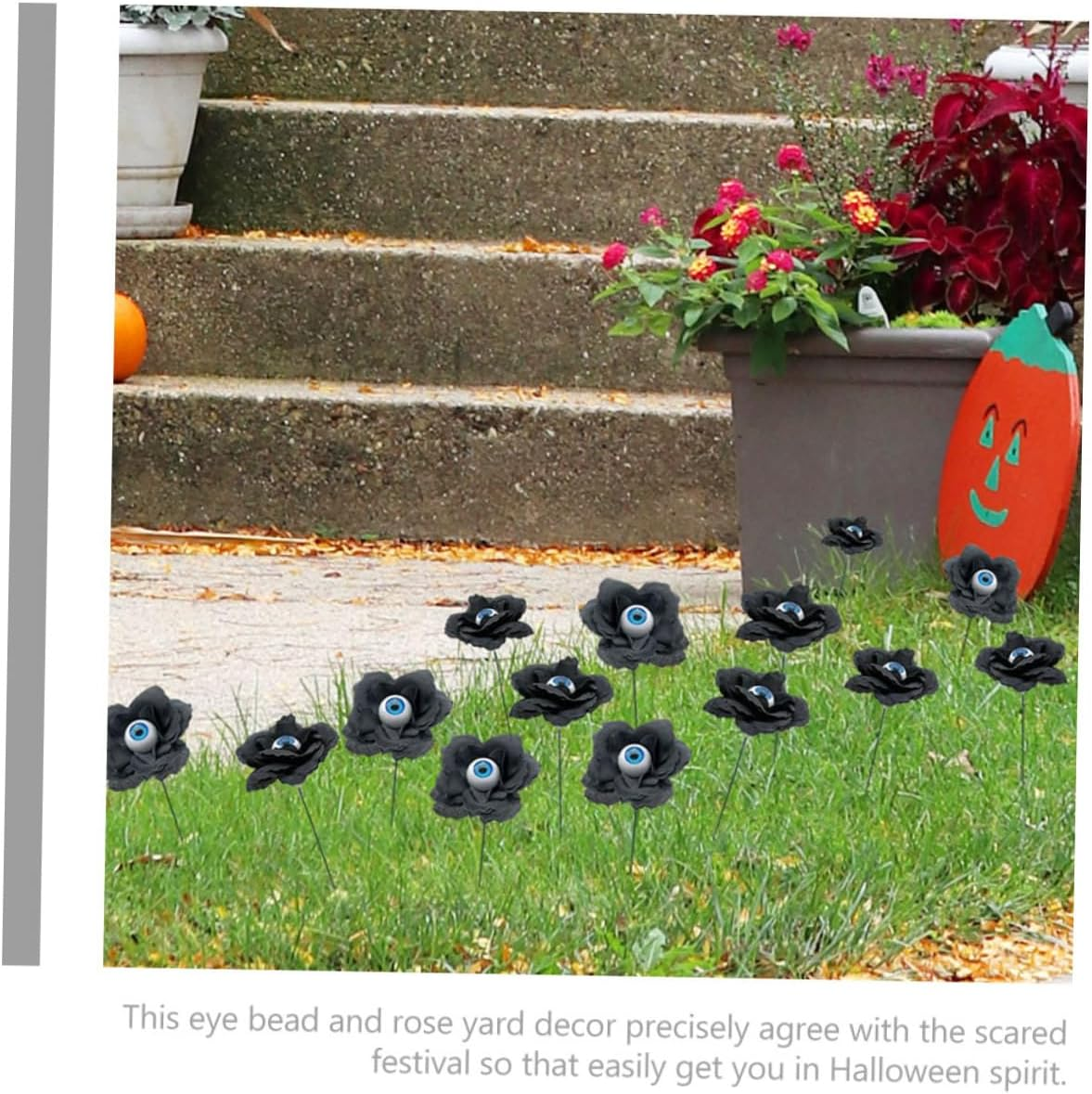 4Pcs Halloween Decorations Eye Bead Rose Stakes for Outdoor Decor Scary Signs for Halloween Party Cloth Material for Garden and Lawn Decoration image number 5