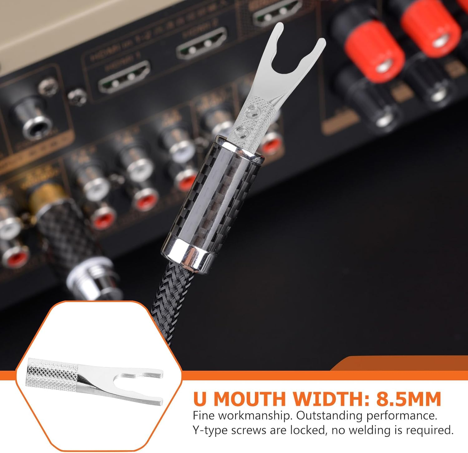 MUCKLILY Silver Plated Y Shape Speaker Cable Banana Plug Connector U-Type Audio Screw Fork with Conductor No Soldering Oxidation Resistant for Home Audio Systems image number 4