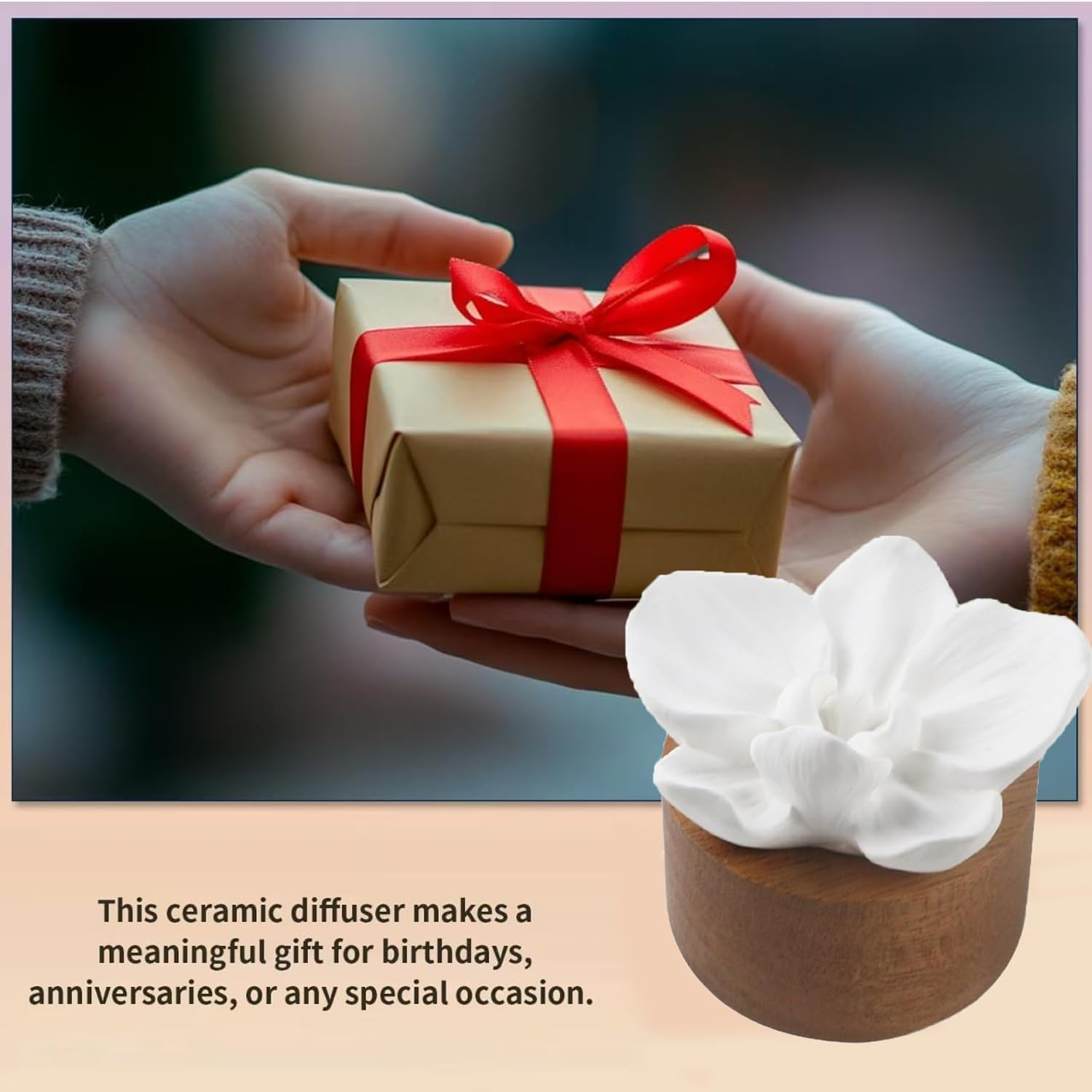 1PCS Essential Oil Passive Flower Diffuser, Ceramic Aroma Diffuser with Phalaenopsis Design, Mini Home Office Essential Oil Warmer, Fragrance Diffuser for Room, Desk, Bedroom image number 5