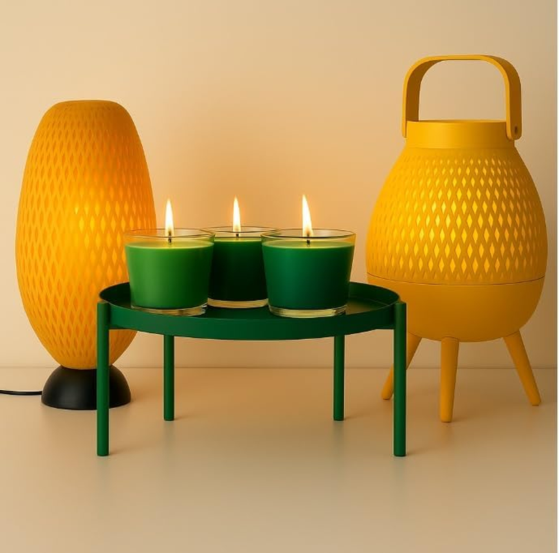 Bamboo Table Lamp Duo + 3 Scented Candles on White Tray Table &ndash; Japanese-Scandi Inspired Zen Decor Gift Set (Dark Gray-Green) image number 2