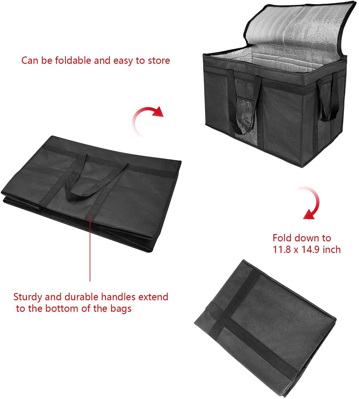 Yalin Xxl-Larger Insulated Cooler Bags with Zipper Closure,Reusable Grocery Shopping Bags Keep Food Hot or Cold,Collapsible Lunch Bag,Grocery Transport,23"W X 15"H X 14"D(Black Color) image number 1