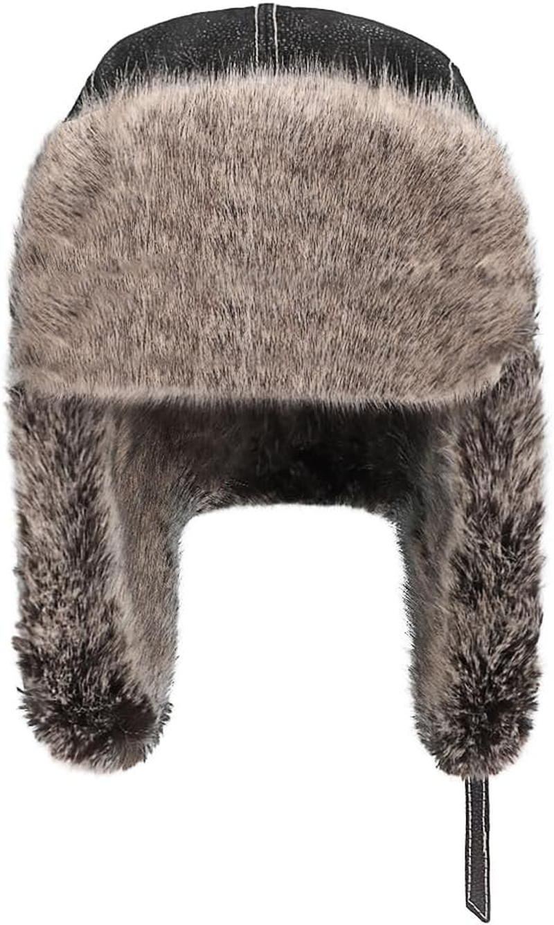 Unisex Trapper Hat Russian Ushanka Faux Fur Bomber Hunting Hat Winter Earflap Hat Aviator Pilot Cap Windproof Thermal Trooper Hat Fluffy Super Warm Hat Skiing Skating Hat Thickened for Women Men - Black image number 3