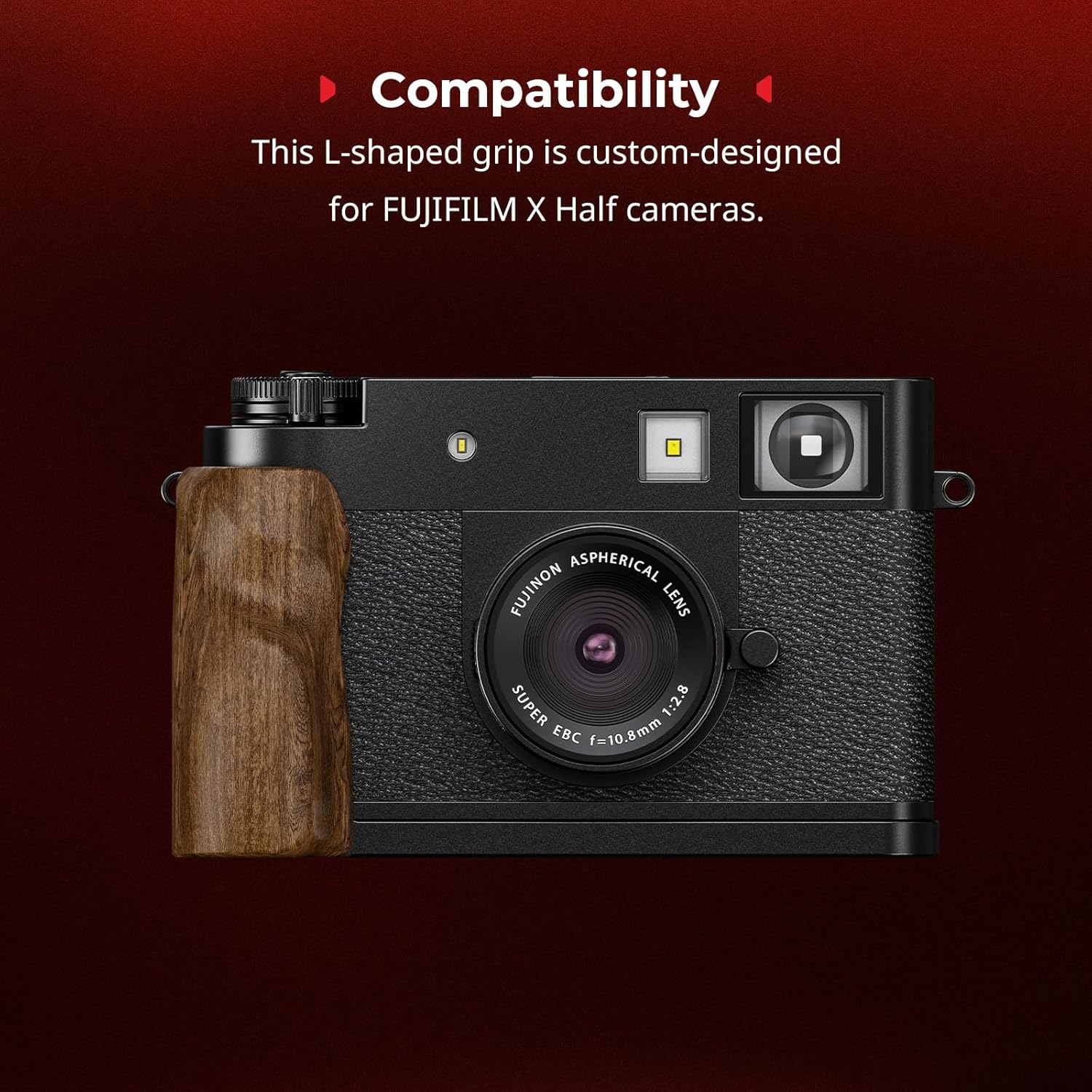 SMALLRIG X Half Wooden L-Shaped Mount Plate, L Plate for FUJIFILM X Half, Ergonomic Wood Side Handle, Includes Hot Shoe Cover (Black) - 5224 image number 5