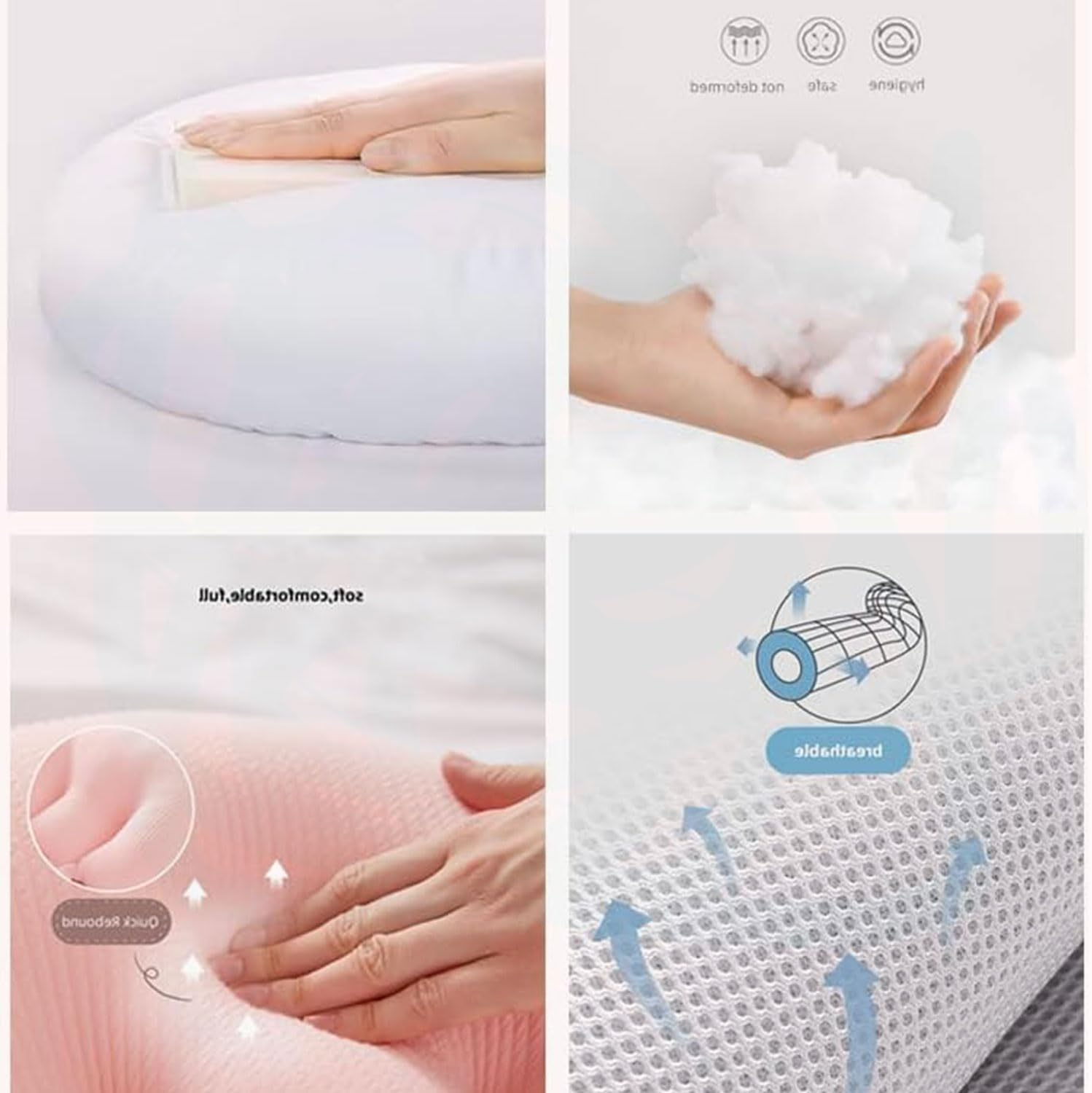 Side Sleeper Pregnancy Pillow | Breathable Knitted Cotton Cover，Adjustable Support for Waist, Legs & Belly | Blue-White Maternity Pillow with Removable Cover image number 3