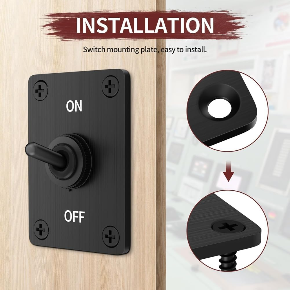 Zicojia Heavy Duty Toggle Switch 12V DC30A Waterproof Toggle Switch 2 Pin On/Off SPST with Mounting Panel for Auto Car Boat image number 5