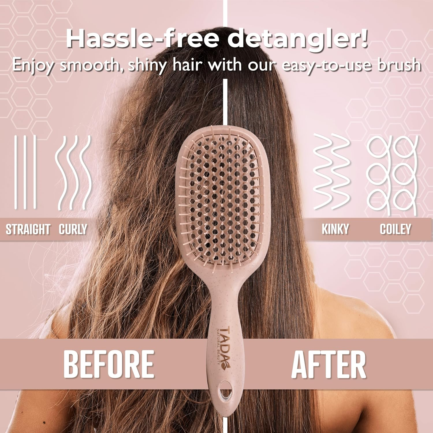 TADA Natural Beauty Hair Brush Detangler for Curly, Thick, Wavy, and Thin Hair - Ventilation Holes for Quick Drying and Styling, Detangler Brush for Women, Men, Kids (4 Colors) (2PK #1) - 2Pk 1 image number 4