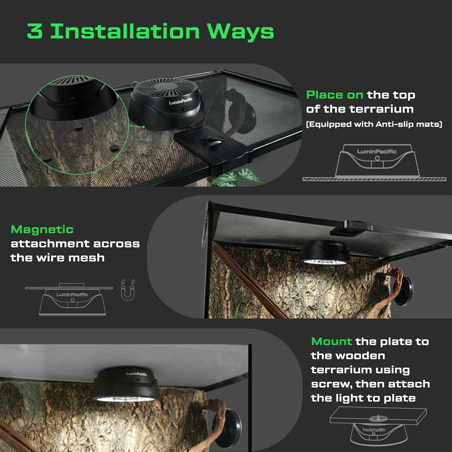 Luminpacific LED Reptiles Light with Remote, UVA UVB FR Lamp for Rainforest & Desert Reptiles, Ferguson Zones 1-4, Timer Switch, 10 Dimmable, for Bearded Dragon, Turtle, Frog, Snake, Plant (2 Pack) - 2 Pack image number 4