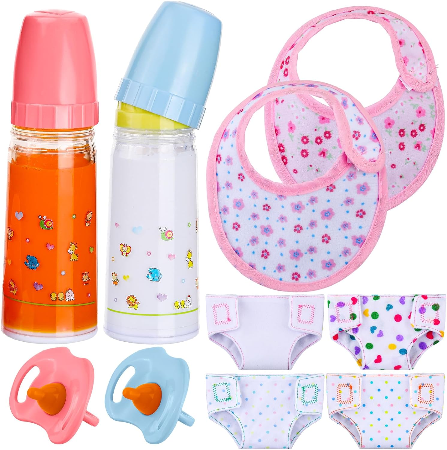 Shappy 10 Pcs Baby Doll Accessories Set Includes Baby Doll Diapers Bottles Pacifier Bibs Baby Caring and Feeding Accessories Set Stuff for Boys Girls Christmas Birthday Gift, as the Pictures Shown