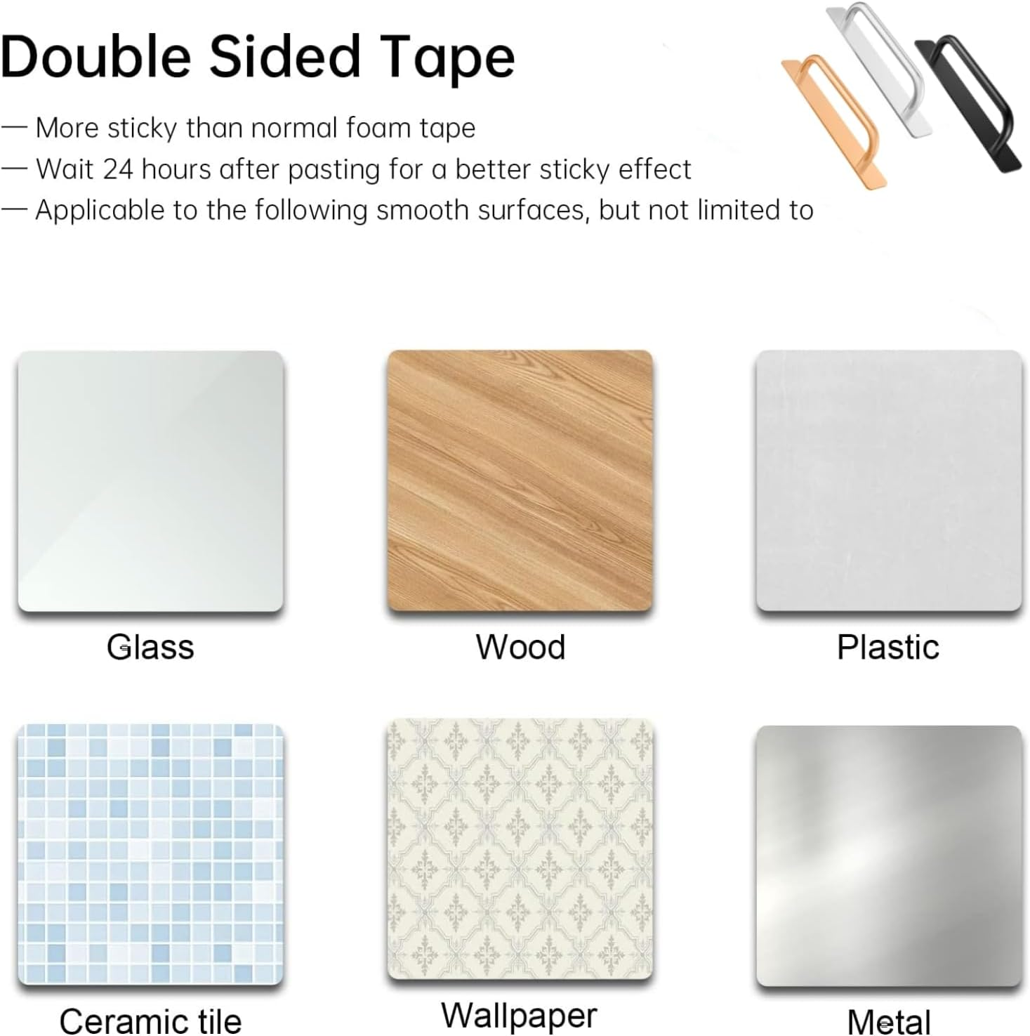 4Pcs Self-Stick Cabinet Drawer Door Handles, Aluminum Alloy Adhesive No Drilling Door Pull Handle for Drawer Closet Sliding Door Kitchen Cabinet, Home Improvement Hardware (Black) - Gold image number 5