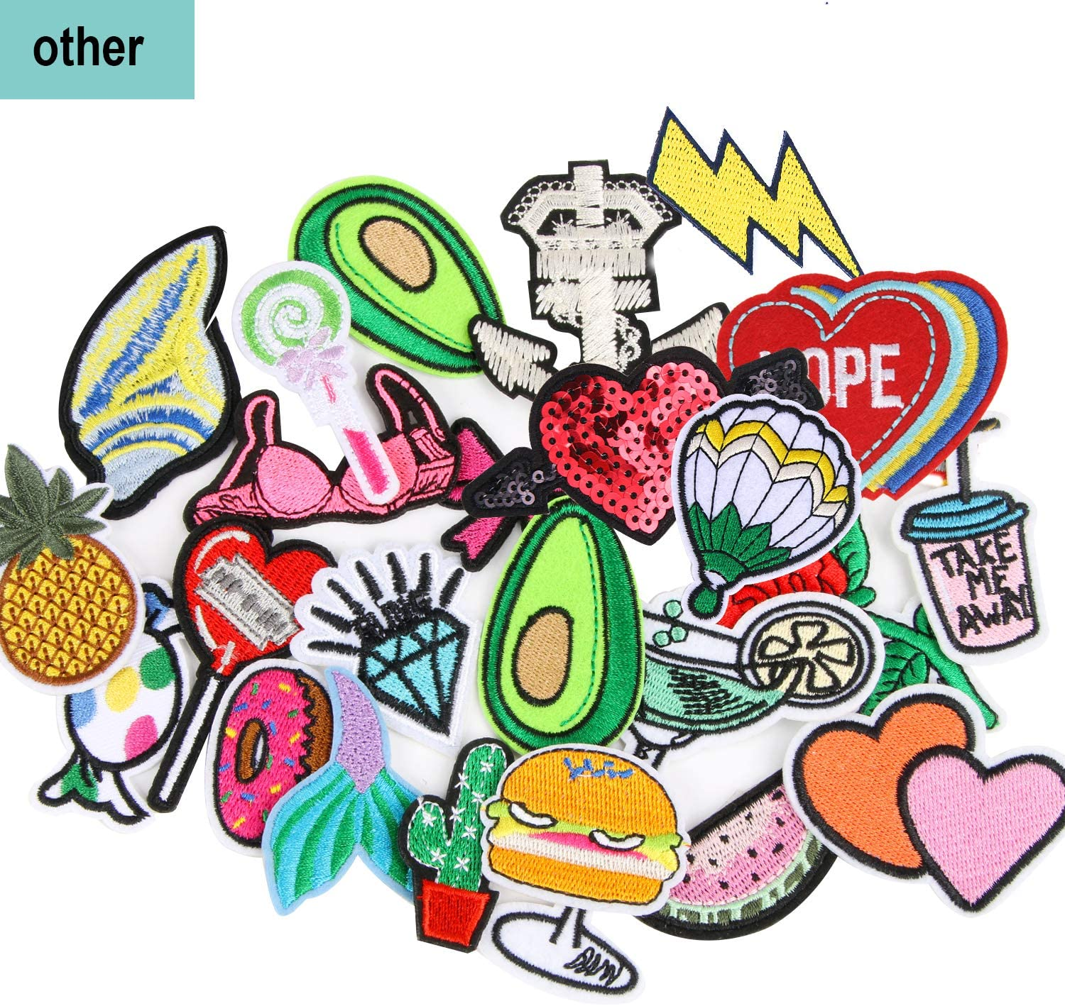 60Pcs Random Assorted Styles Embroidered Iron on Patches, DIY Sew Applique Repair Patch Iron On/Sew on Patches for Backpacks,Pants,Clothes,Jeans,Jackets,Hat image number 5