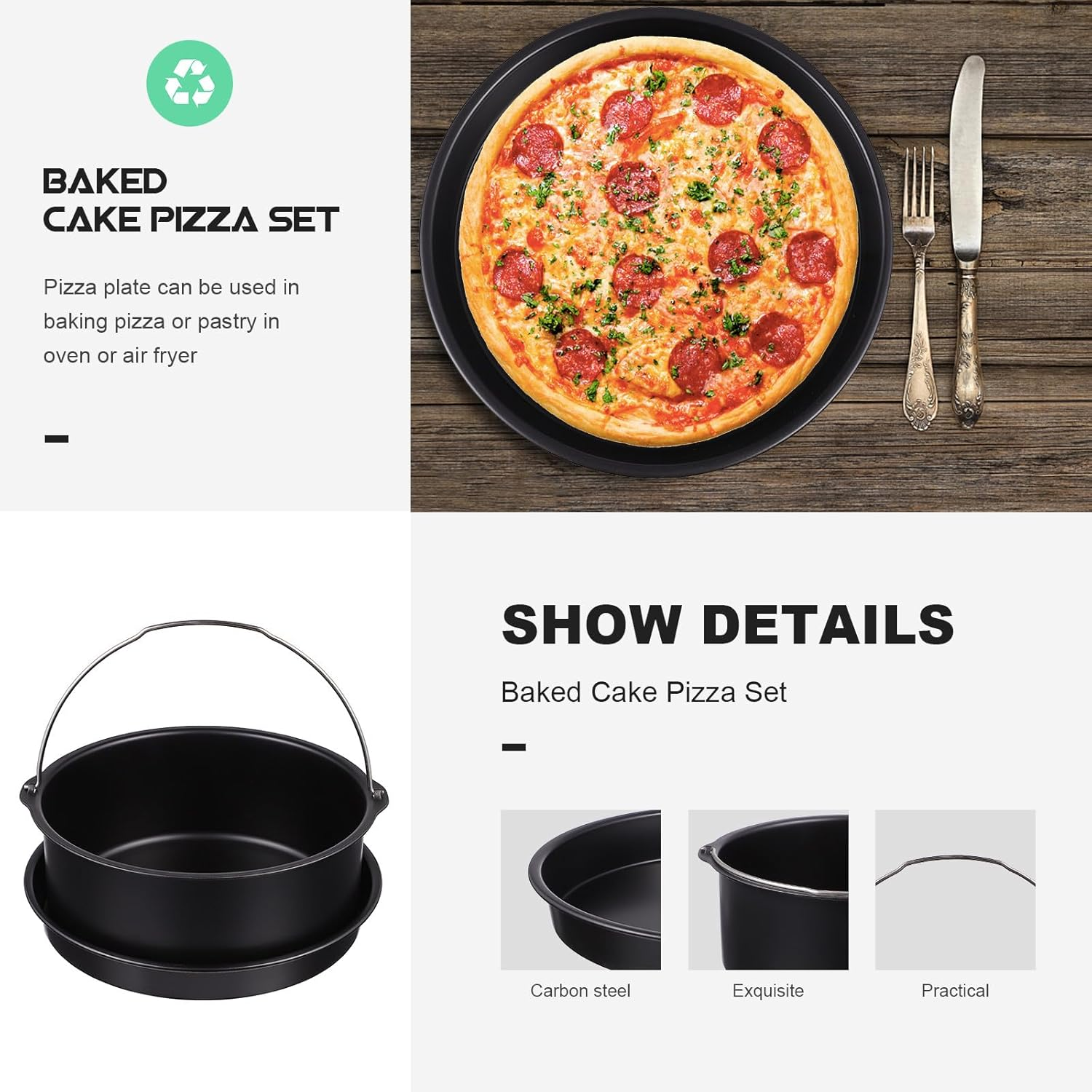 DEARMAMY Air Fryer Accessories 2Pcs Set 6-Inch Pizza Tray Cake Basket Compatible 3.5-5.8Qt Air Fryers Non-Stick Bakeware for Kitchen Baking image number 4