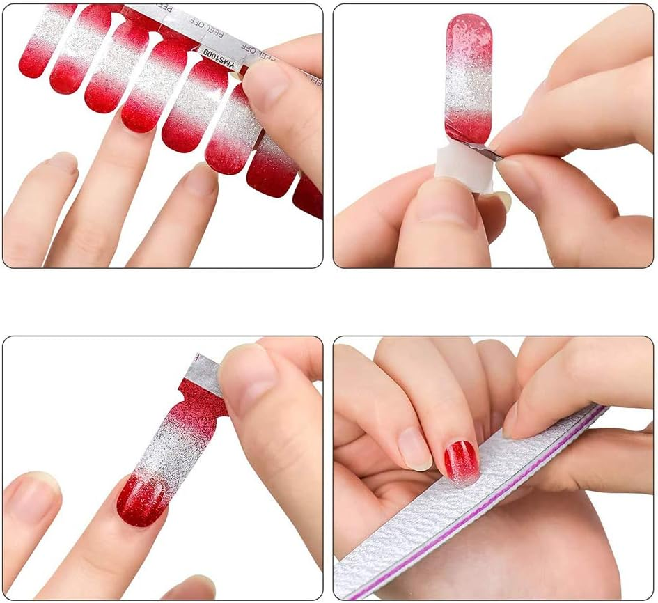 12 Sheets 96 Pieces Glitter Nail Stickers Self-Adhesive Nail Art Polish Decals Wraps Full Nail Shine Applique image number 3