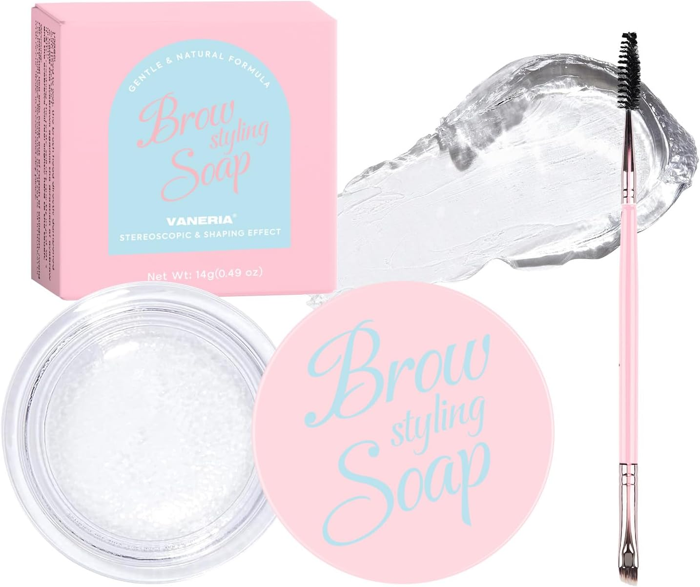 VANERIA Eyebrow Gel Clear,Brow Soap,Eyebrow Brush with Double Head,Clear Eyebrow Setting Gel for Feathery & Fluffy & Brow Freeze,Long Lasting Waterproof.14G image number 5