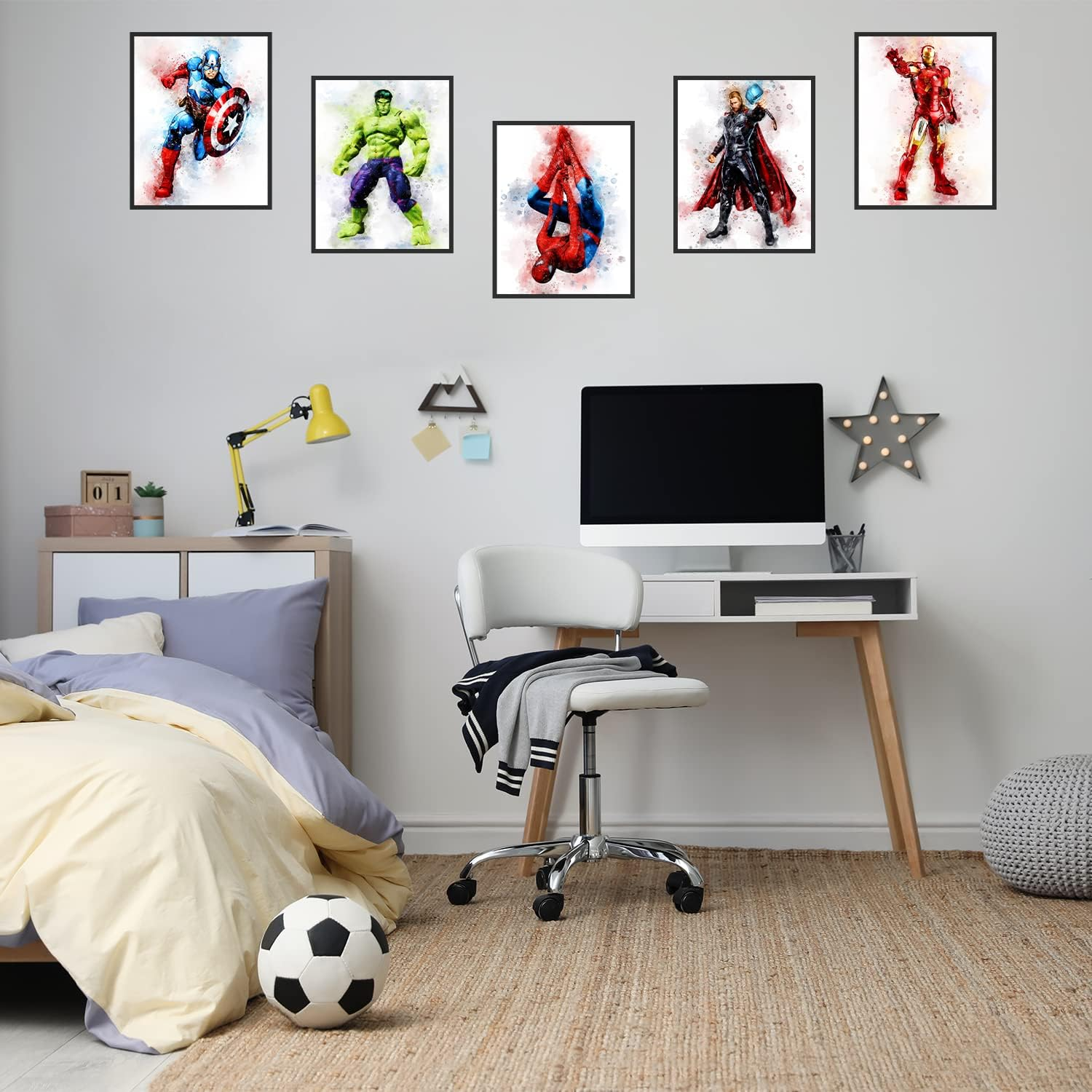 Nilem Design Superhero Watercolor Posters Room Decor for Boys - Wall Art Set of 5 Unframed (8''X10'') for Nursery, Kids Bedroom image number 4