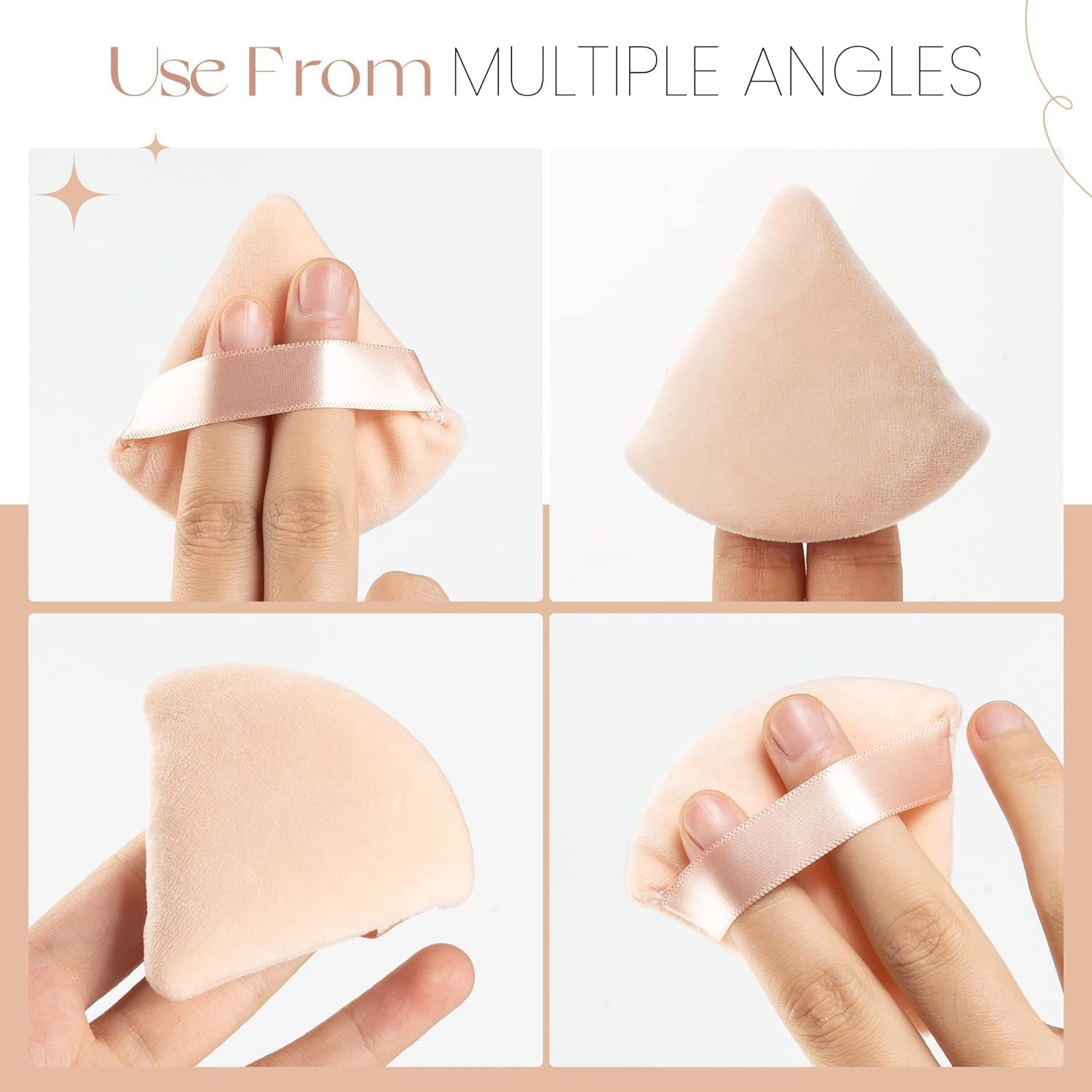 Powder Puff Velour Triangle Powder Puff and 4Pcs round Makeup Puff, Reusable Face Sponge with Strap, Soft Face Beauty Puffs