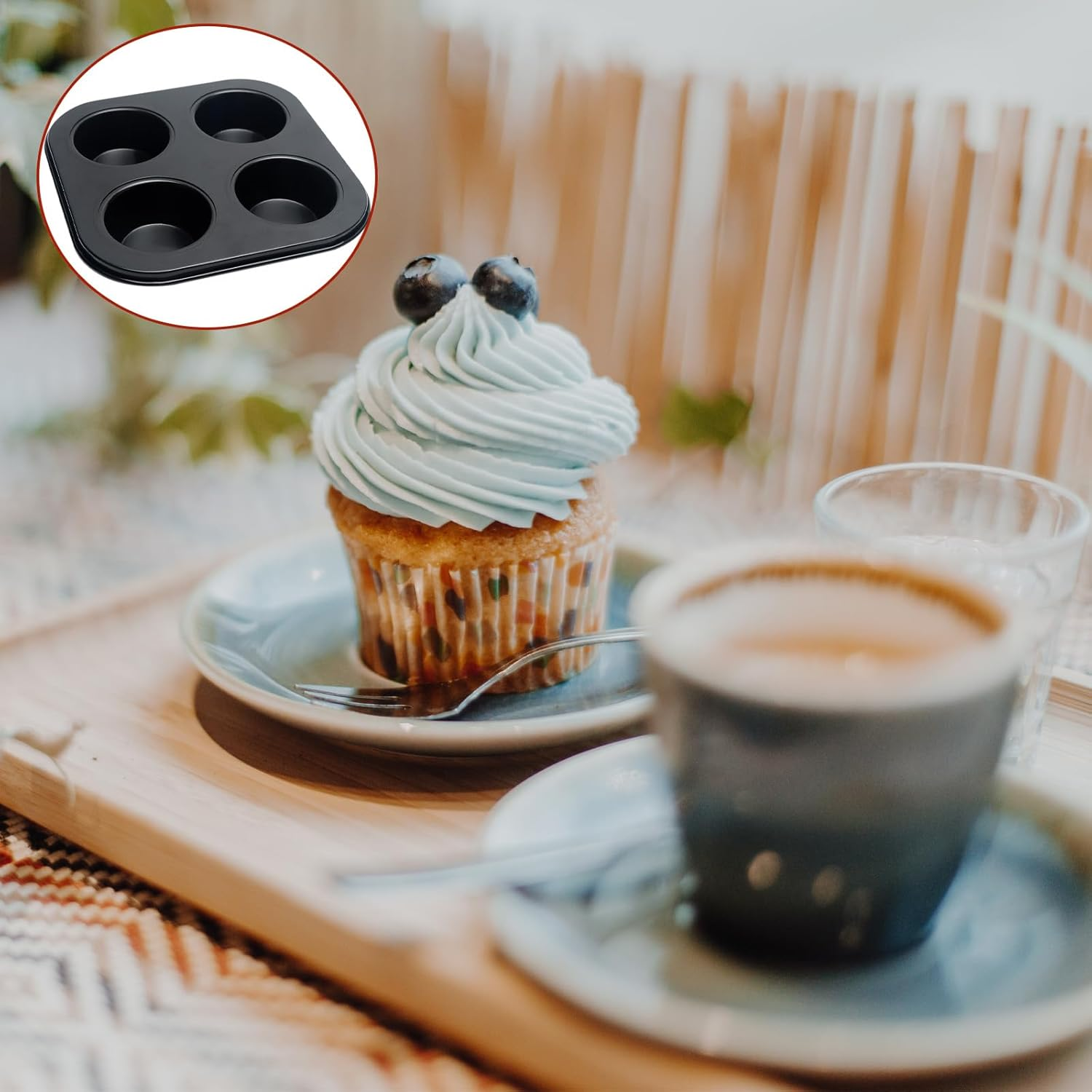 4 Cup Muffin Pan, Bakeware Non-Stick Cupcake Baking Pan Mini Pie Pans, Air Fryer Small Oven Cupcake Baking Pan Non Stick No Toxic Bakeware, Heavy Duty Carbon Steel Muffin Tray for Oven Baking (2PCS) image number 5