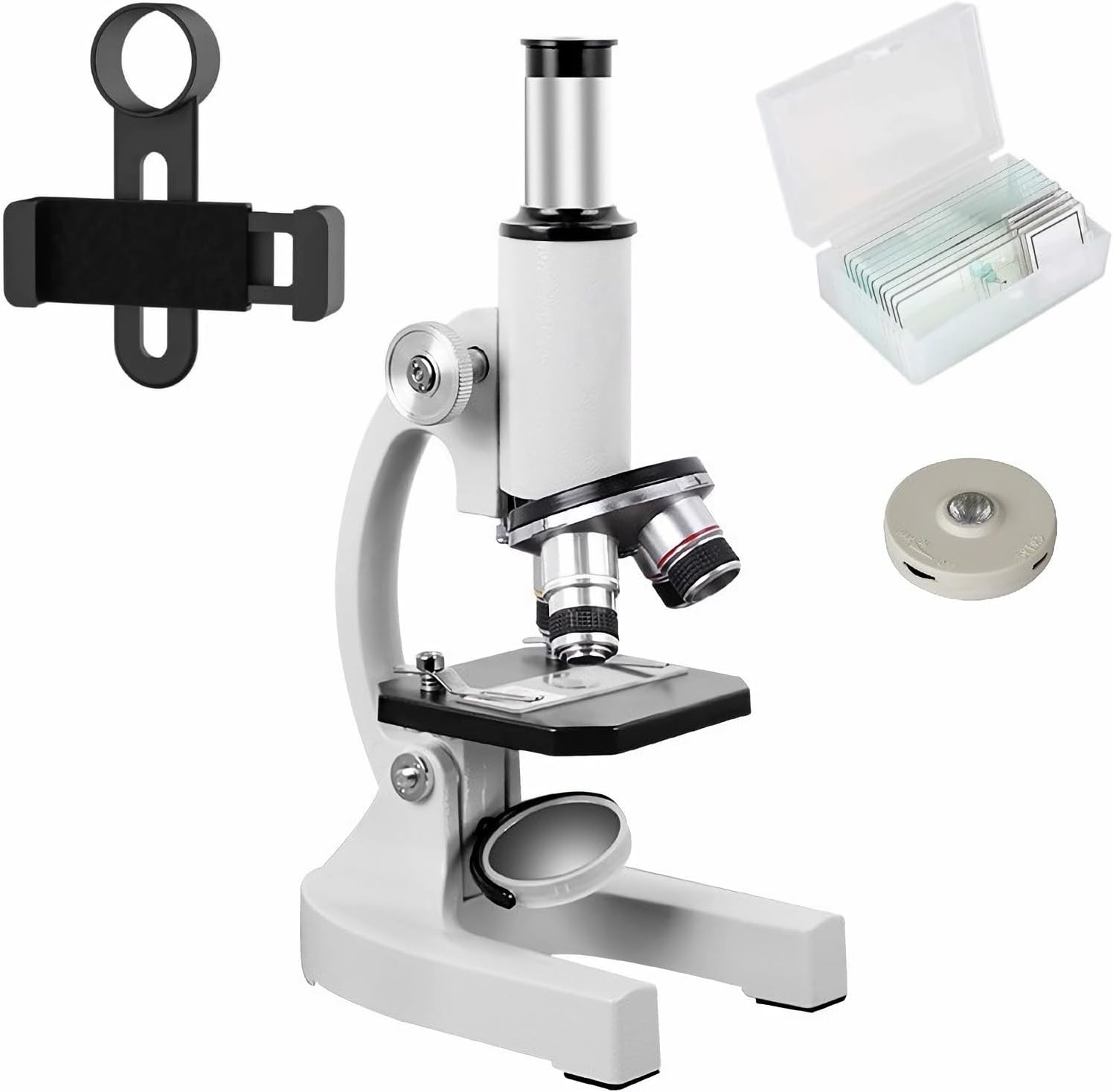 Microscope-200-4000X Magnification,Biological Educational Microscope for Students and Adults,With Phone Clip,Biological Specimen and Fill Light (White) image number 2