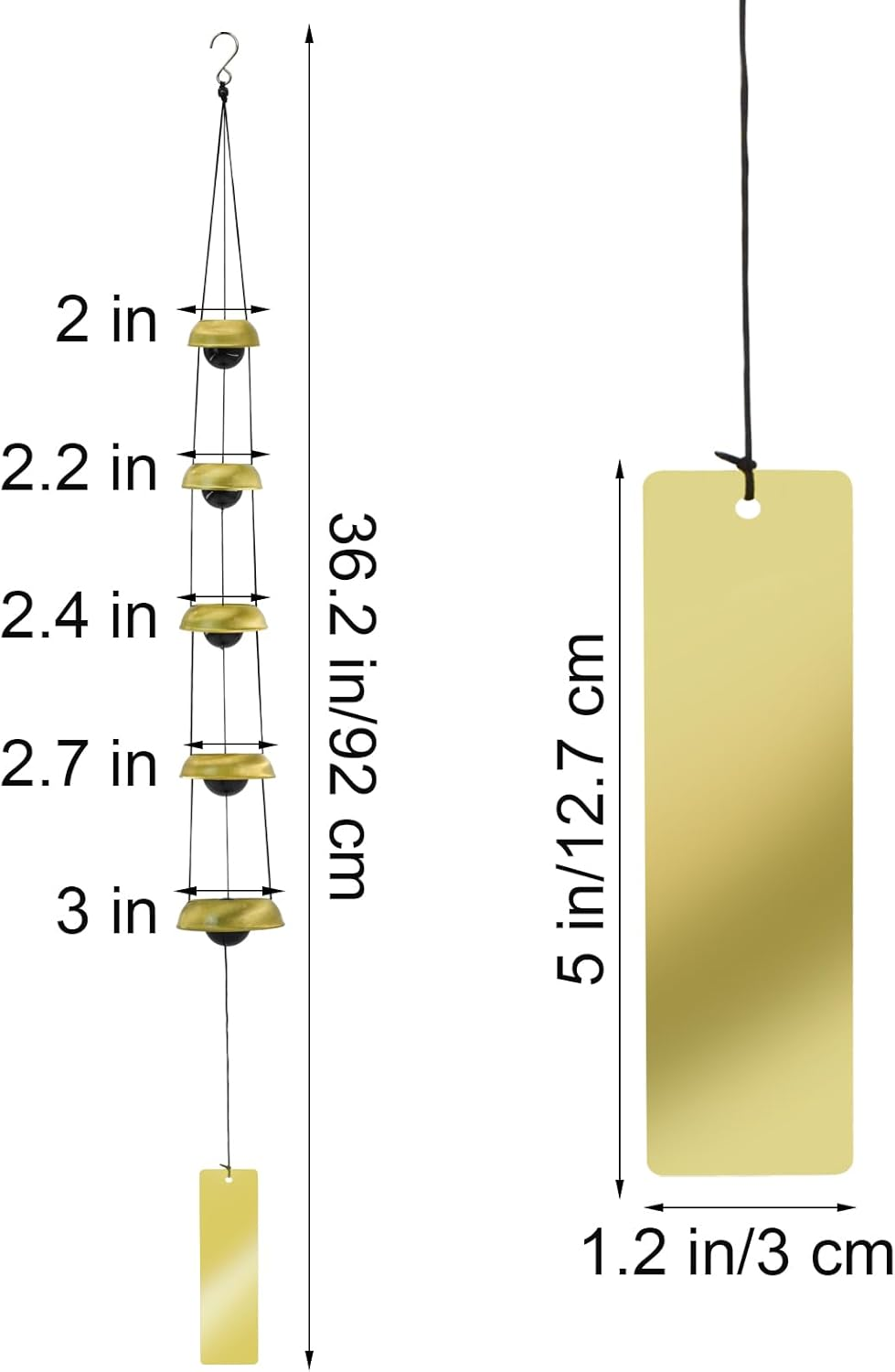 Mrmrkura Copper Wind Chimes for Outside, Temple Wind Chimes with 5 Bells Feng Shui Wind Bell Pendent Memorial Windchimes for Home Garden Patio Backyard Decor (Brass) image number 1