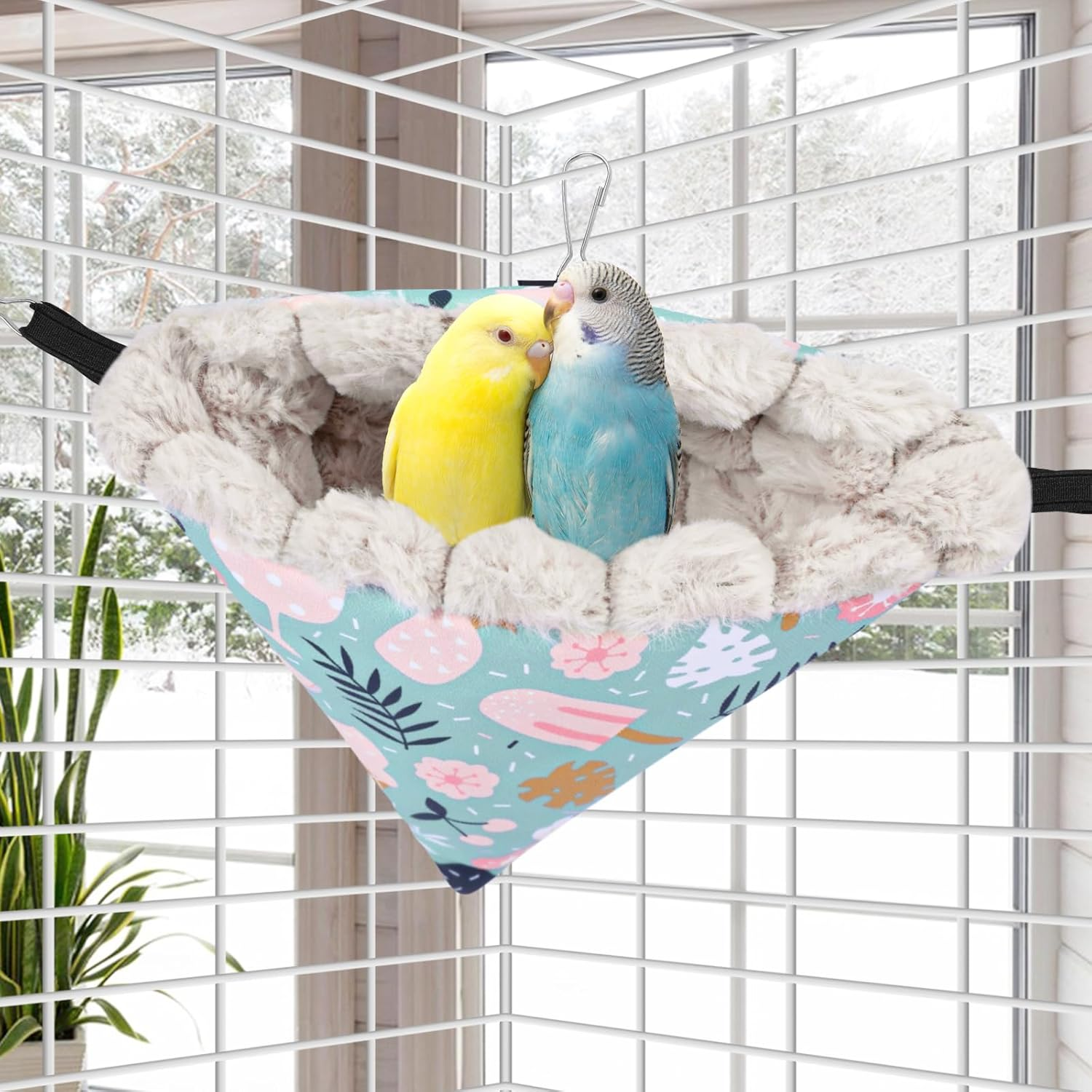 Yanmucy Bird Nests for Cages Waterproof Plush Winter Bird Hammock Hanging Warm Parrot Bed Cozy Corner Parrot House Tent for Sleeping Playing (Blue, Medium) image number 4
