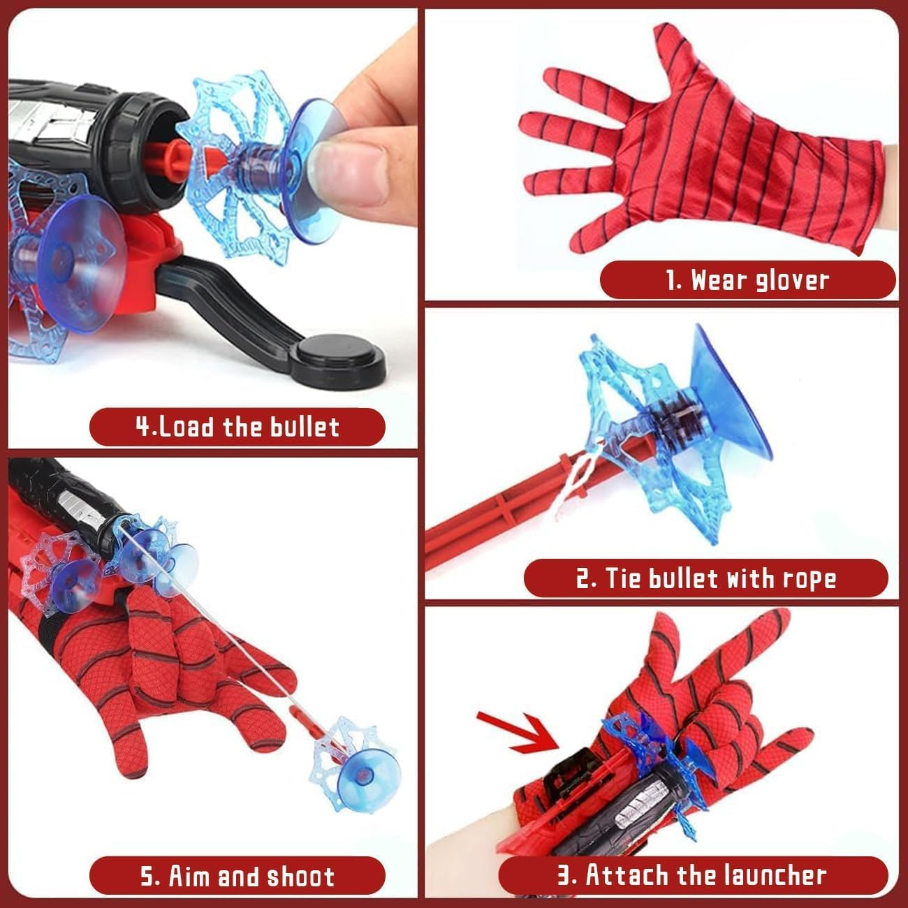 2 Pack Spider Gloves Man Web Shooter Toy with Wrist, Foam Blasters,Spider Launcher Gloves Cosplay Toy Set for Kids image number 3