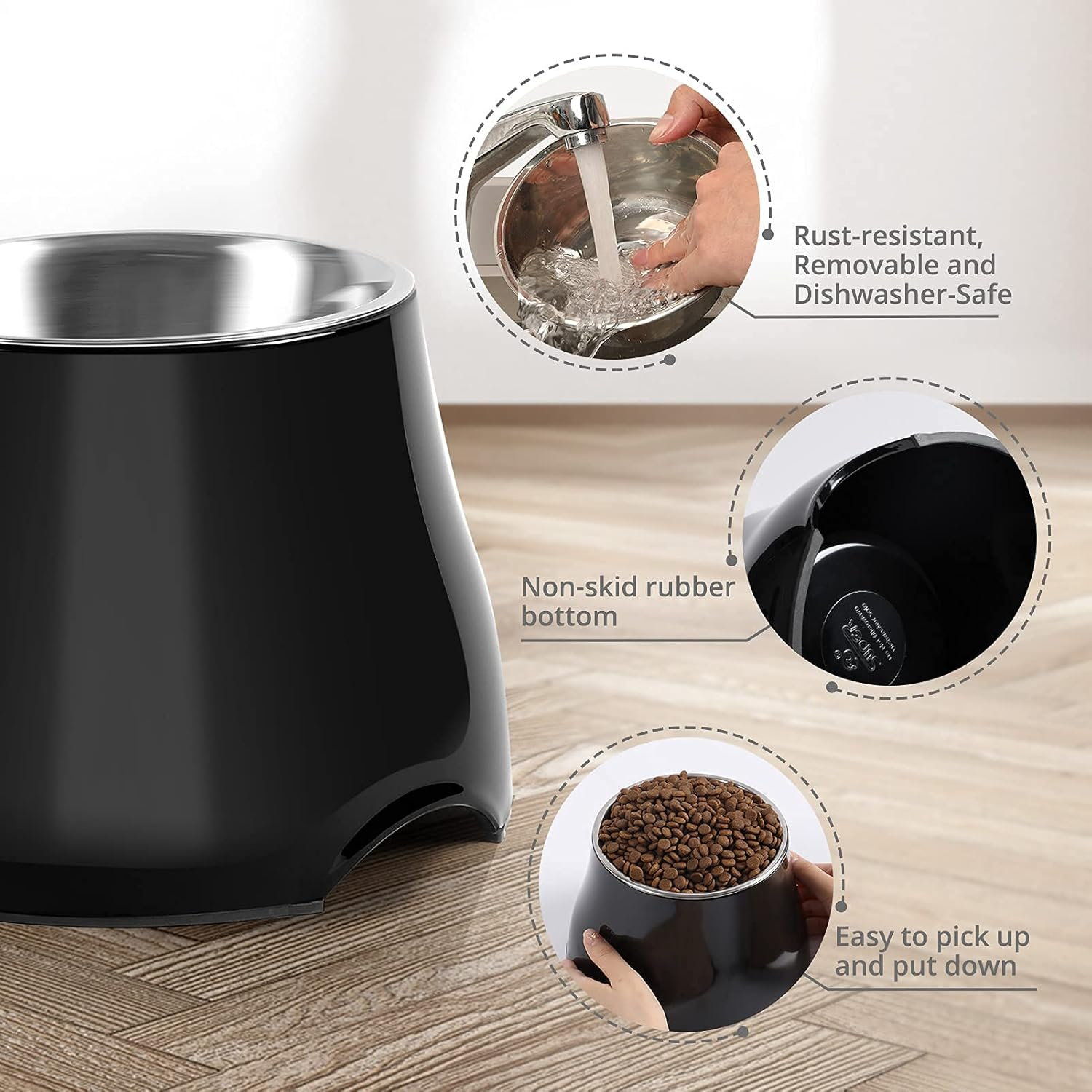 Yoken Sturdy Elevated Dog Bowls 2 Packs, [Prevention of Vertebrae Disease] [2X Non-Slip] Dog Food Bowls with Stainless Steel Bowl, High Capacity Water Bowl Colorful Raised Bowl for Medium Small Dogs image number 4