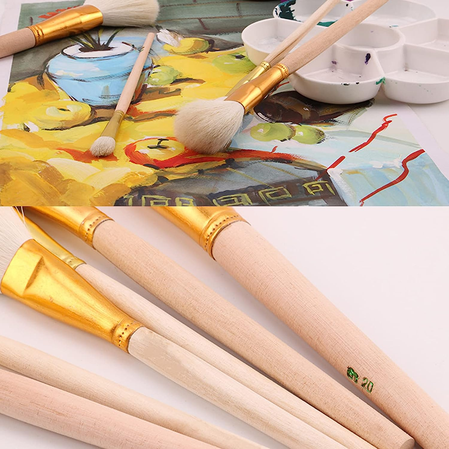10Pcs Gilding Brush Pen Set, Gold Leaf Sweeper Paint Brush, Goat Hair Pen for Foil, Leaf Sheets, Flakes, Art Crafts Supplies image number 4